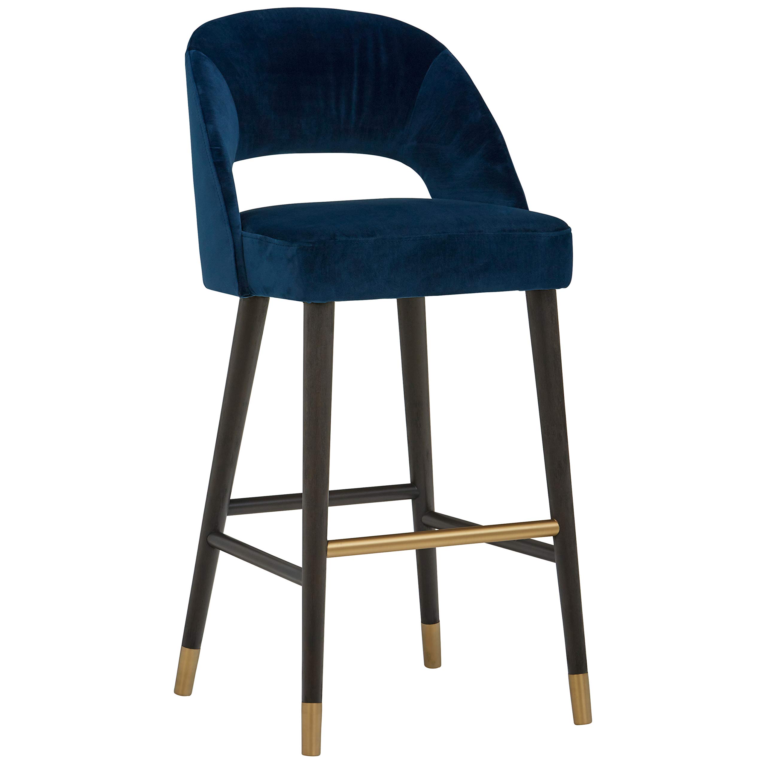 Amazon Brand – Rivet Whit Contemporary Upholstered Bar Stool with Gold Accents, 41"H, Navy Velvet