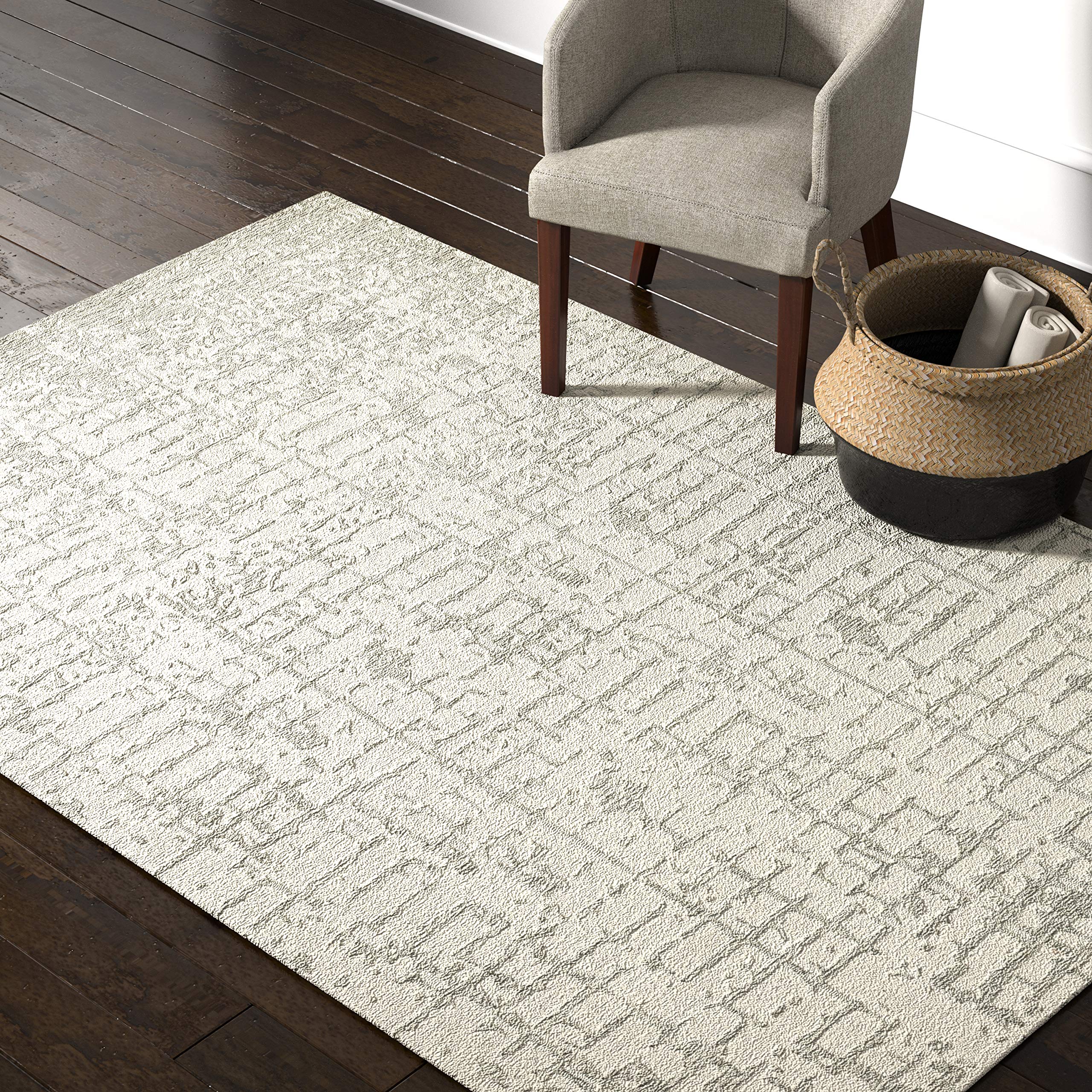 Amazon Brand – Rivet Contemporary Linear Distressed Wool Area Rug, 5 x 8 Foot, Grey