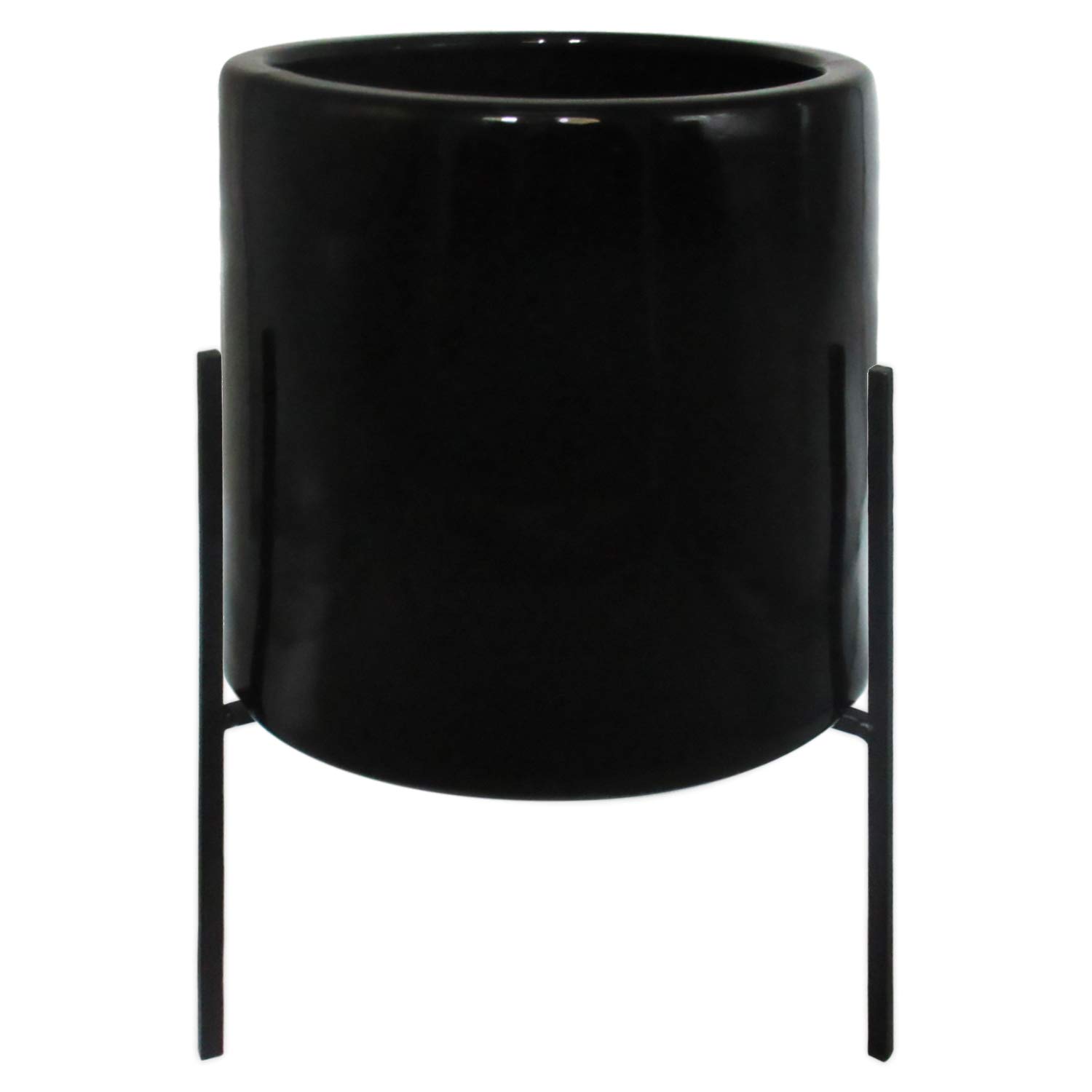 Amazon Brand – Rivet Mid-Century Ceramic Planter with Iron Stand, 17"H, Black