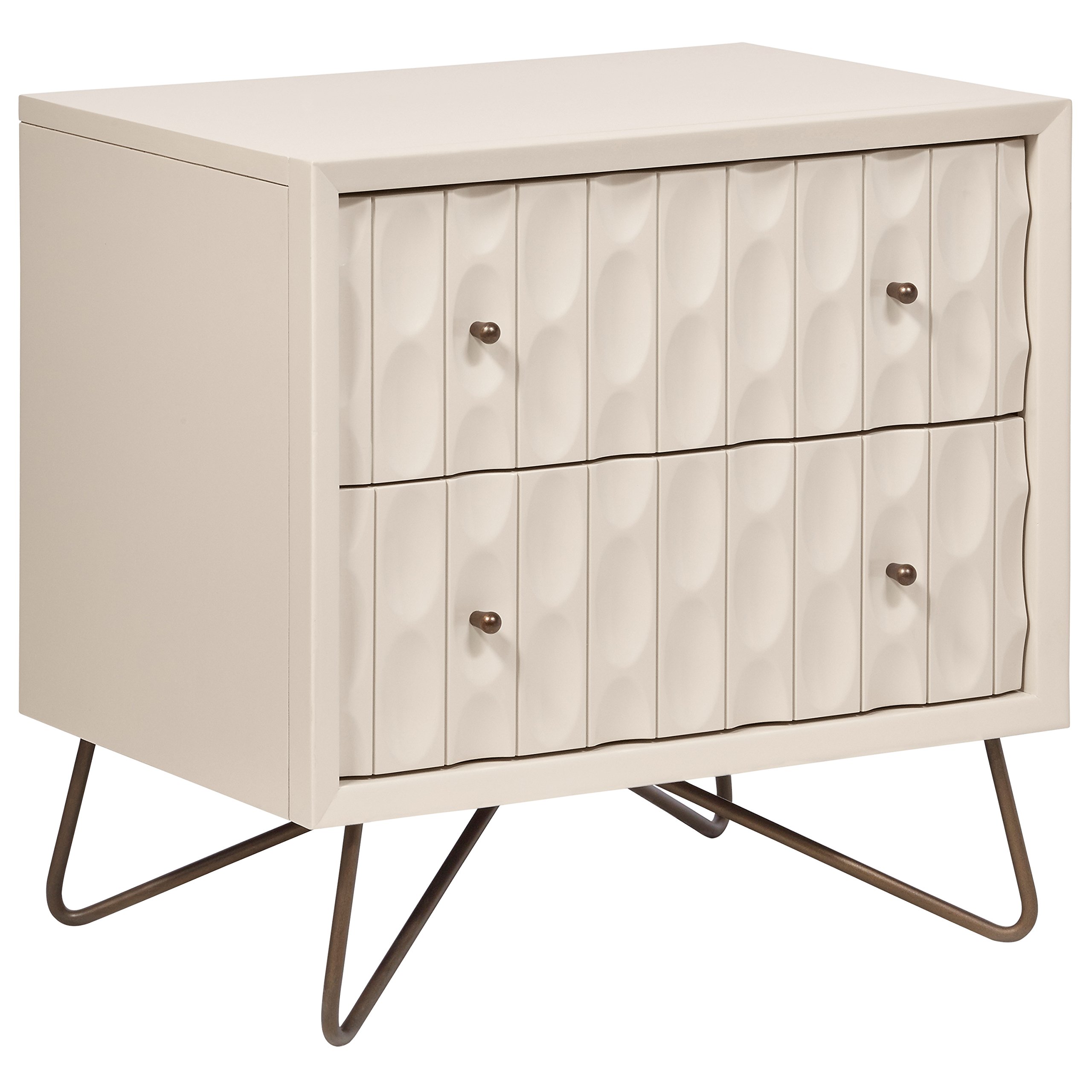Amazon Brand – Rivet Mid-Century Modern Curved and Hairpin Nightstand, Brass Hardware, 24", Off White