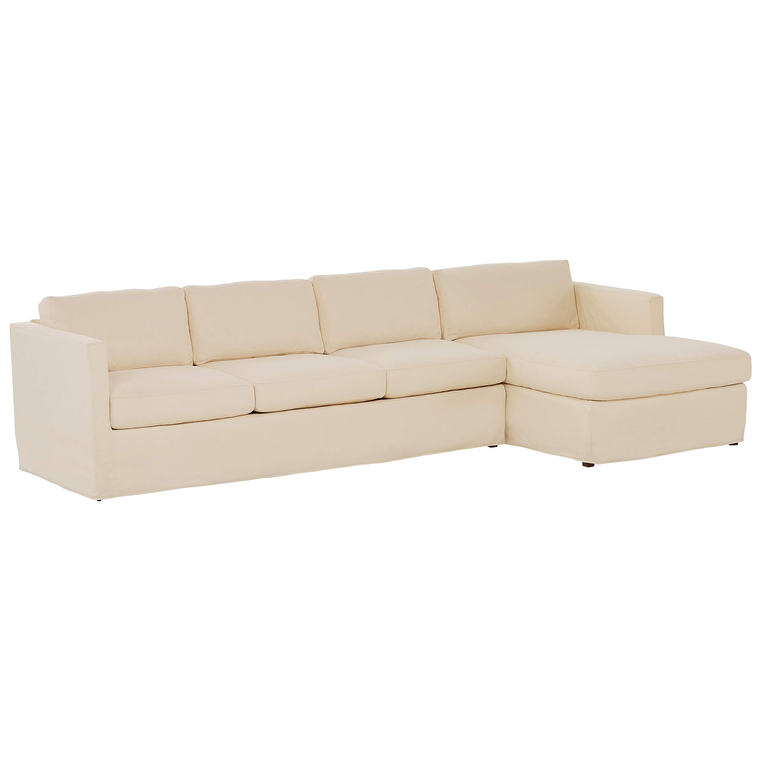Amazon Brand – Stone & Beam Andover Slipcover Right-Facing Sofa-Chaise Sectional, 126"W, Cream Fabric