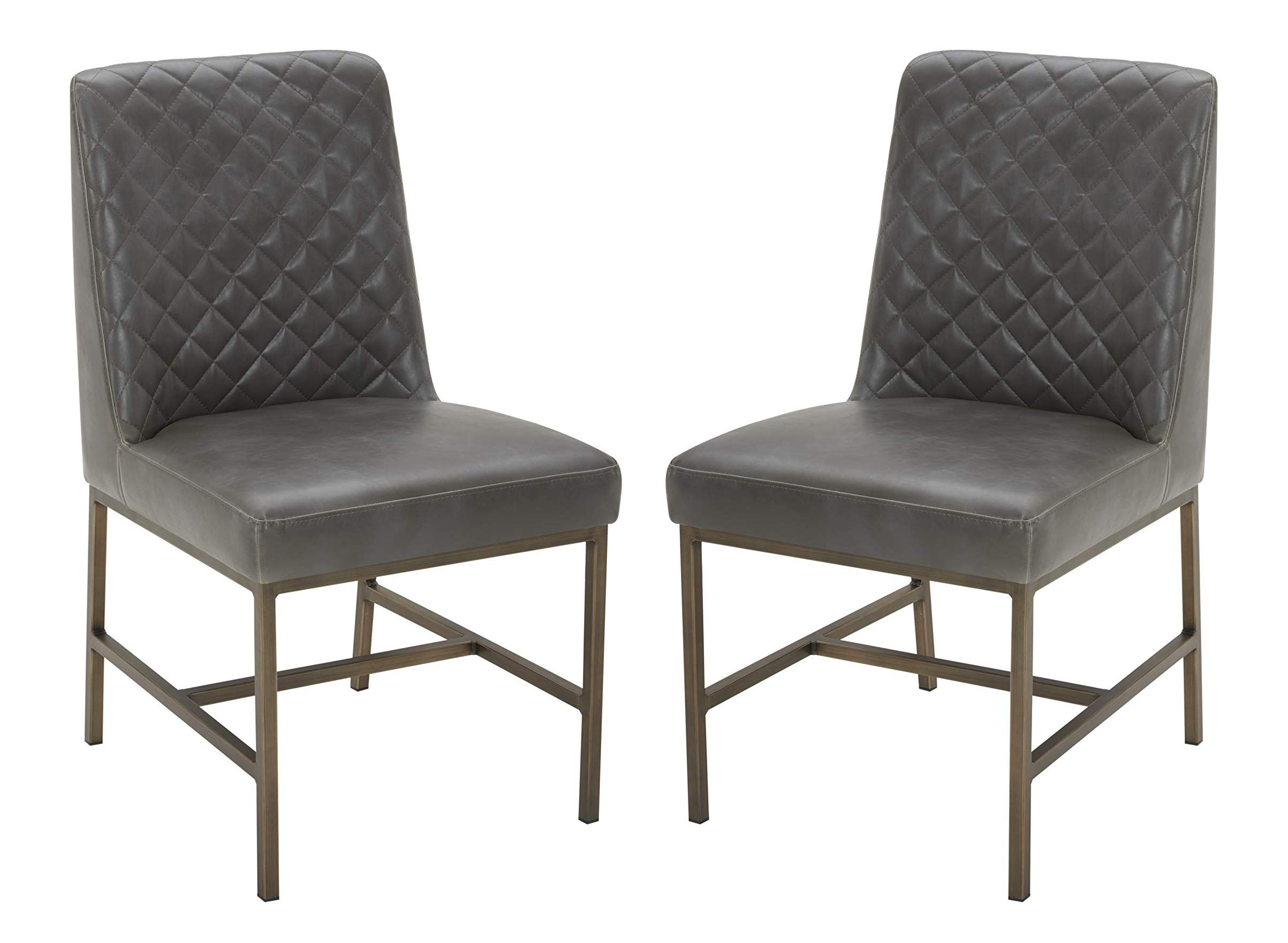 Amazon Brand – Rivet Vermont Modern Faux Leather Diamond Accent Dining Chair, 20"W, Set of 2, Grey