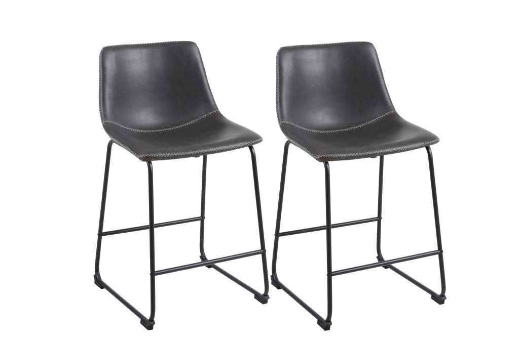 Phoenix Home Lotusville Vintage PU Leather, Set of 2 Counter Height Stool, Gray