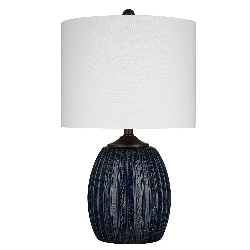 Amazon Brand – Ravenna Home Traditional Ribbed Ceramic Table Lamp, LED Bulb Included, 22.5"H, Blueprint Blue