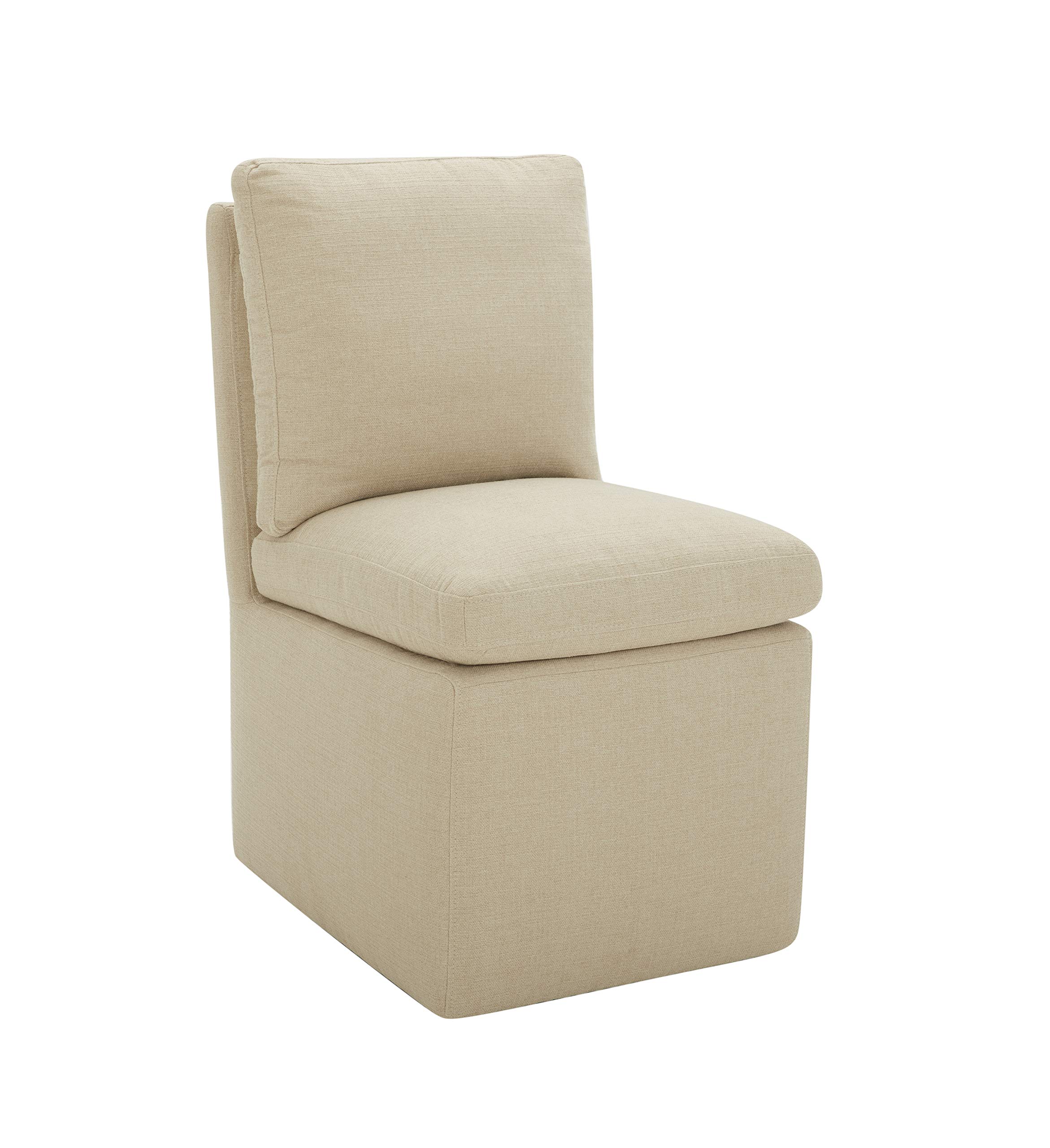 Amazon Brand – Stone & Beam Vivianne Modern Upholstered Armless Dining Chair with Casters, 19.7"W, Hemp
