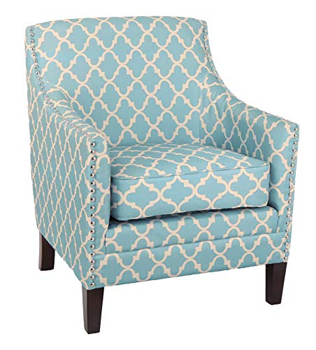 Amazon Brand – Ravenna Home Kaiden Patterned Nailhead Accent Chair, 33"W, Blue Moroccan