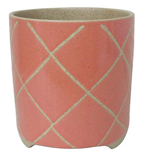 Amazon Brand – Stone & Beam Medium Windowpane Footed Stoneware Planter, 7.9"H, Arabesque