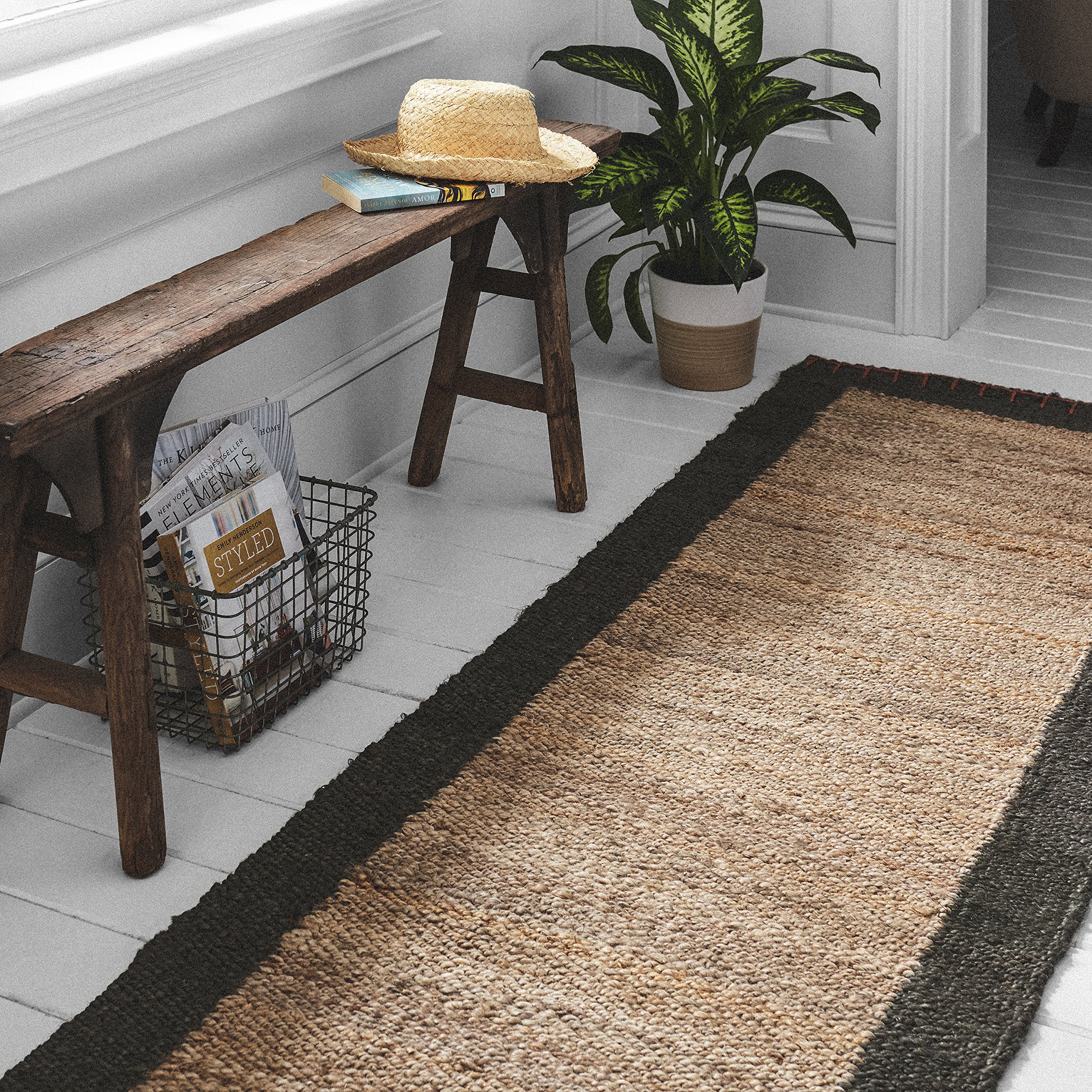 Amazon Brand – Stone & Beam Contemporary Border Jute Rug, 2'6" x 8', Natural