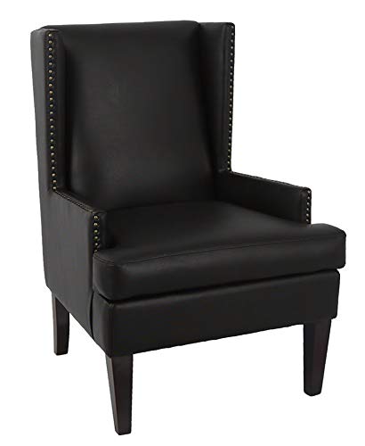 Amazon Brand – Ravenna Home Contemporary Faux Leather Nailhead Wingback Accent Chair, 28.5"W, Black