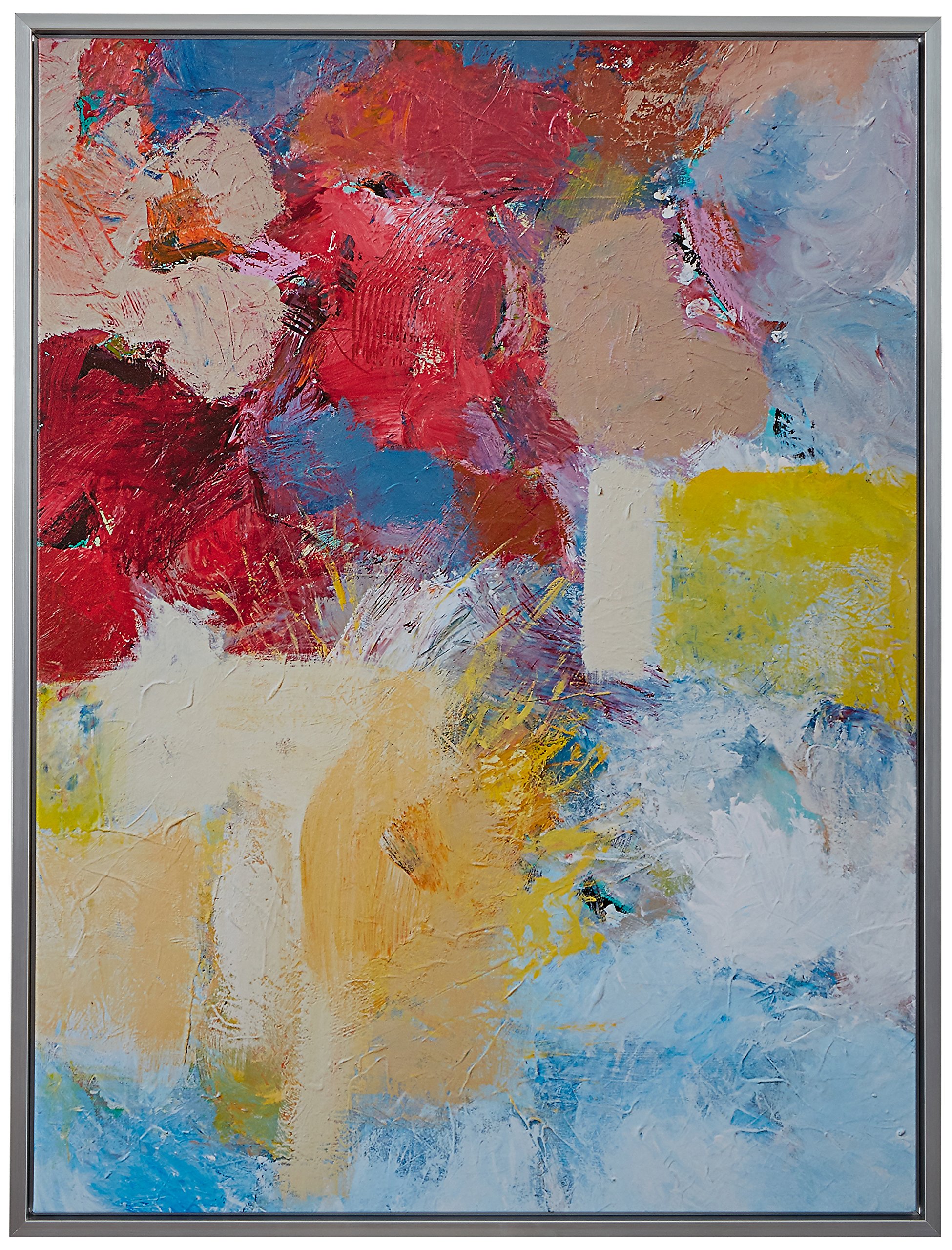 Amazon Brand – Stone & Beam Abstract Red and Blue Print on Canvas Wall Art, Silver Frame, 17.75" x 21.75"