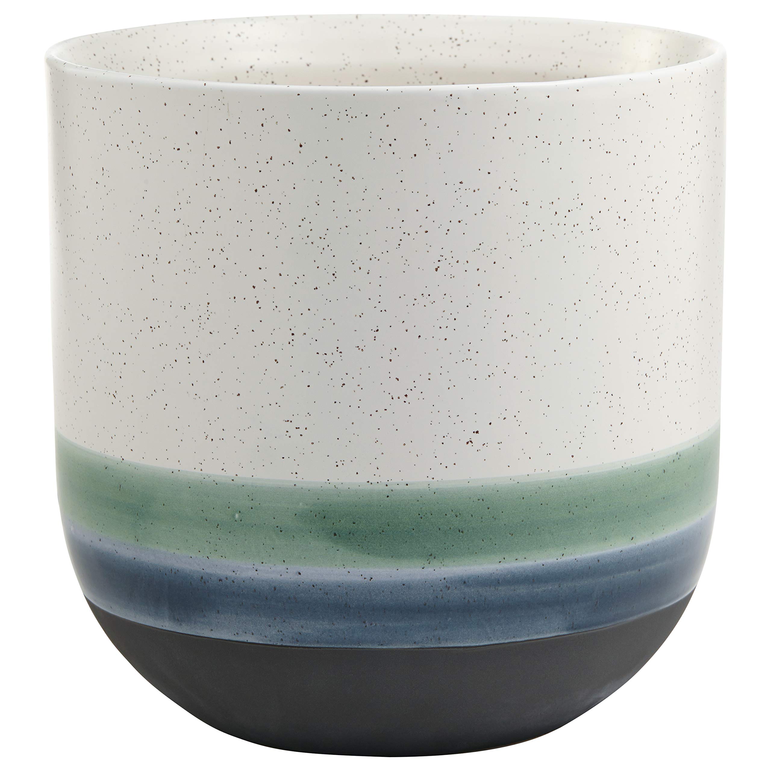 Amazon Brand – Rivet Westline Modern Indoor Outdoor Hand-Painted Stoneware Planter Flower Pot, 10"H, Teal White Blue Black