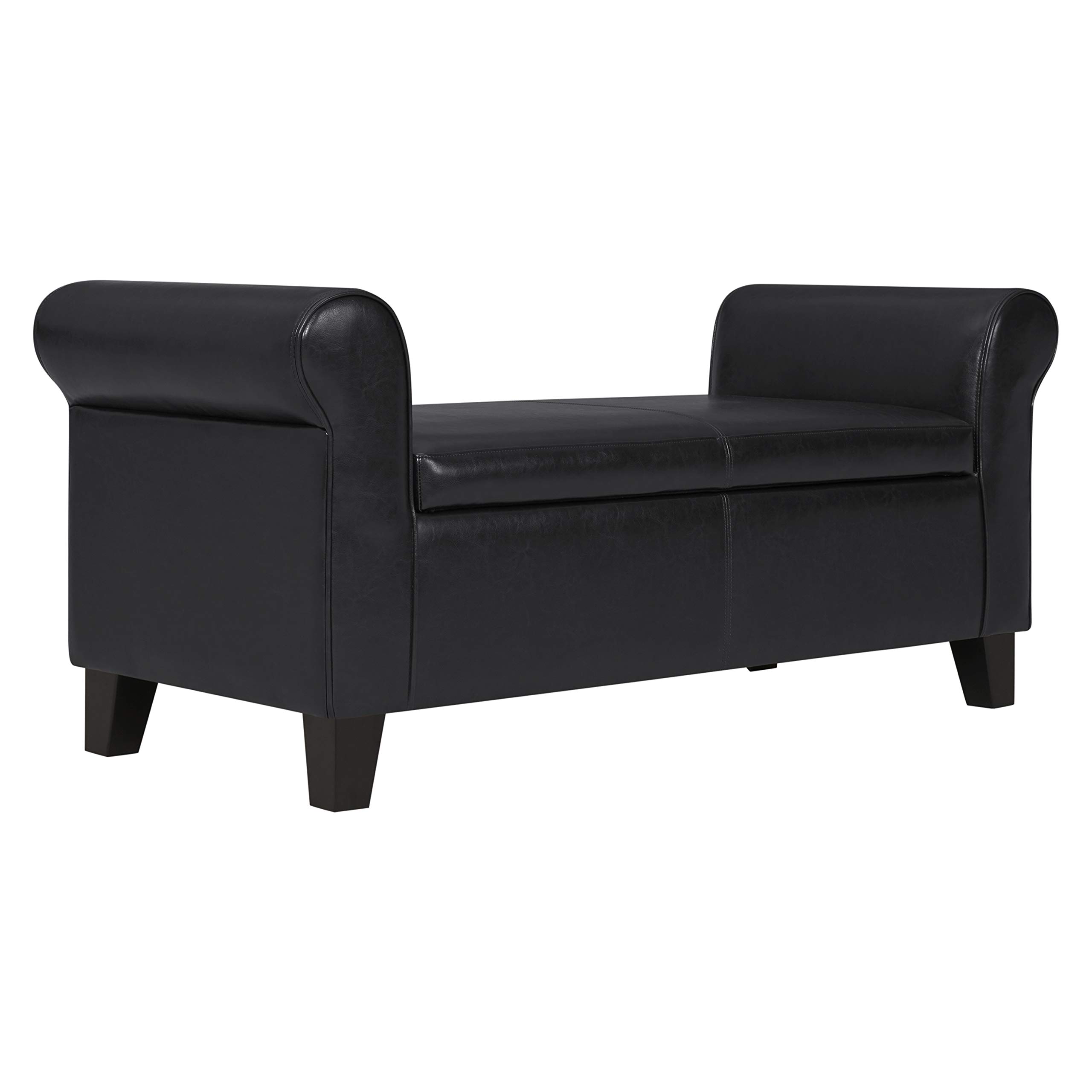 Amazon Brand – Ravenna Home Chic Vegan Leather Storage Ottoman, 50"W, Black