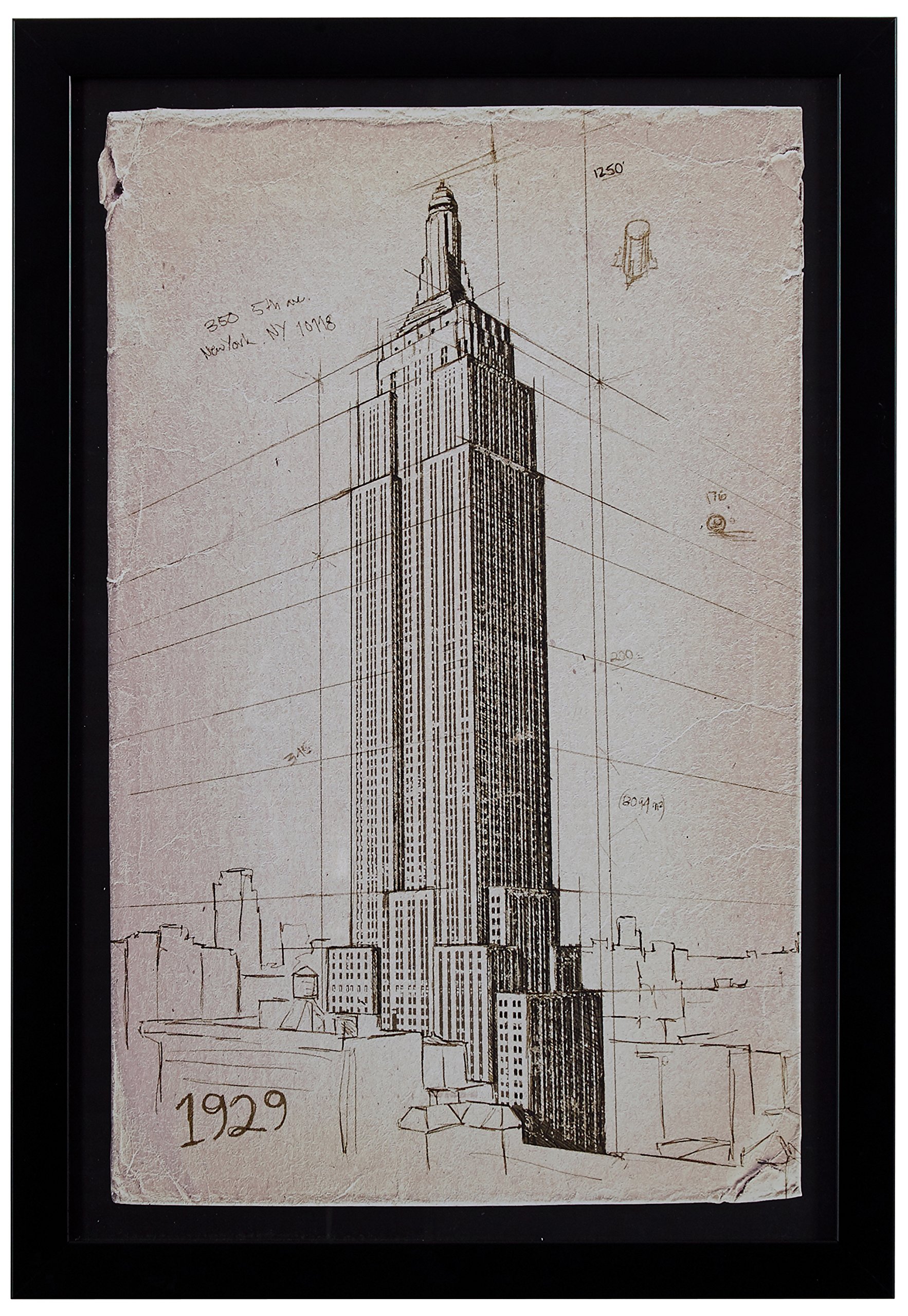 Amazon Brand – Stone & Beam Modern Print of Empire State Building Sketch, Black Frame, 12" x 17"