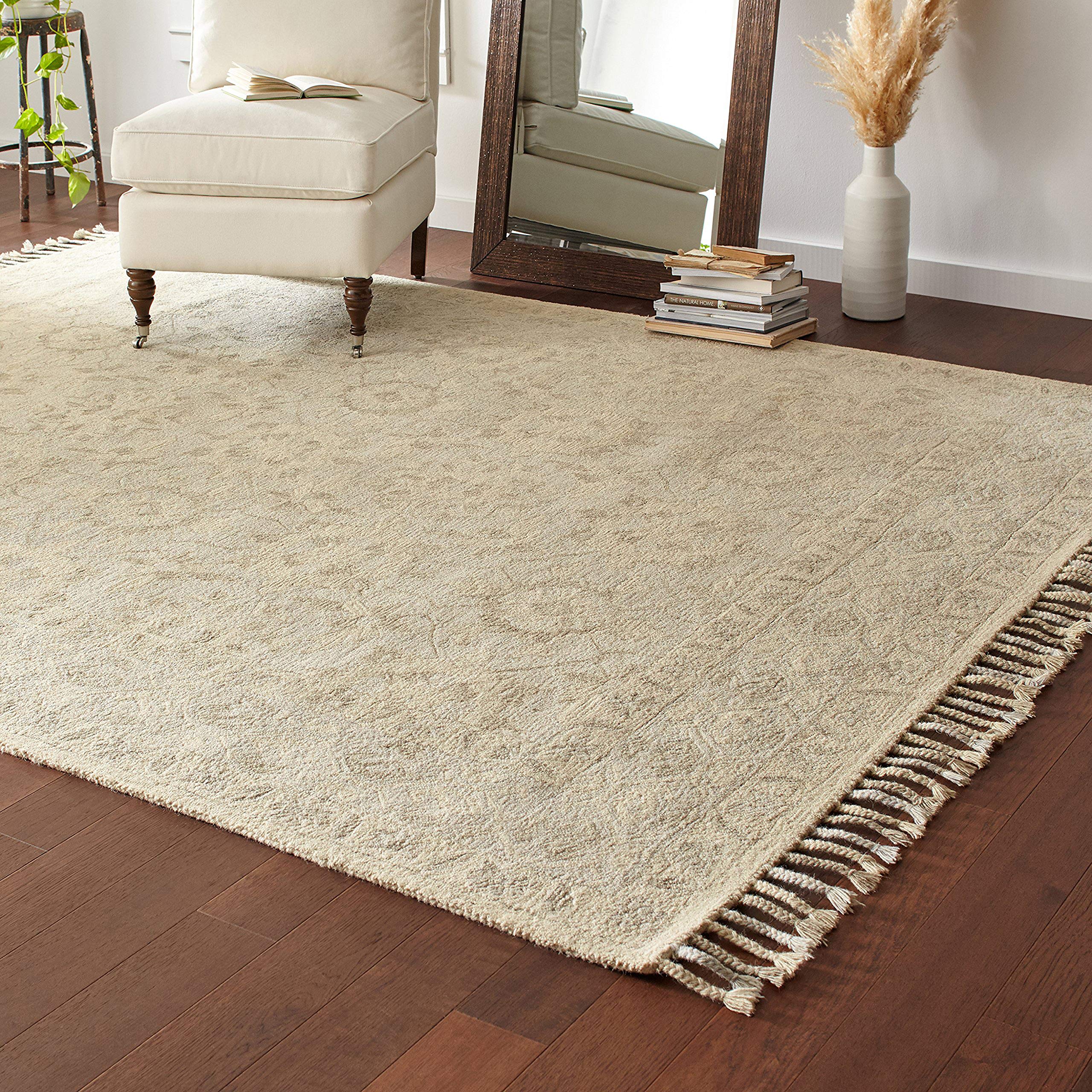 Amazon Brand – Stone & Beam Heidi Floral Farmhouse Wool Area Rug, 8 x 10 Foot, Beige