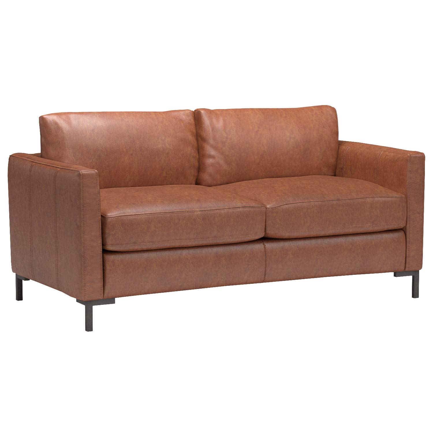 Amazon Brand – Rivet Edgewest Modern Loveseat, Leather, 65"W, Saddle