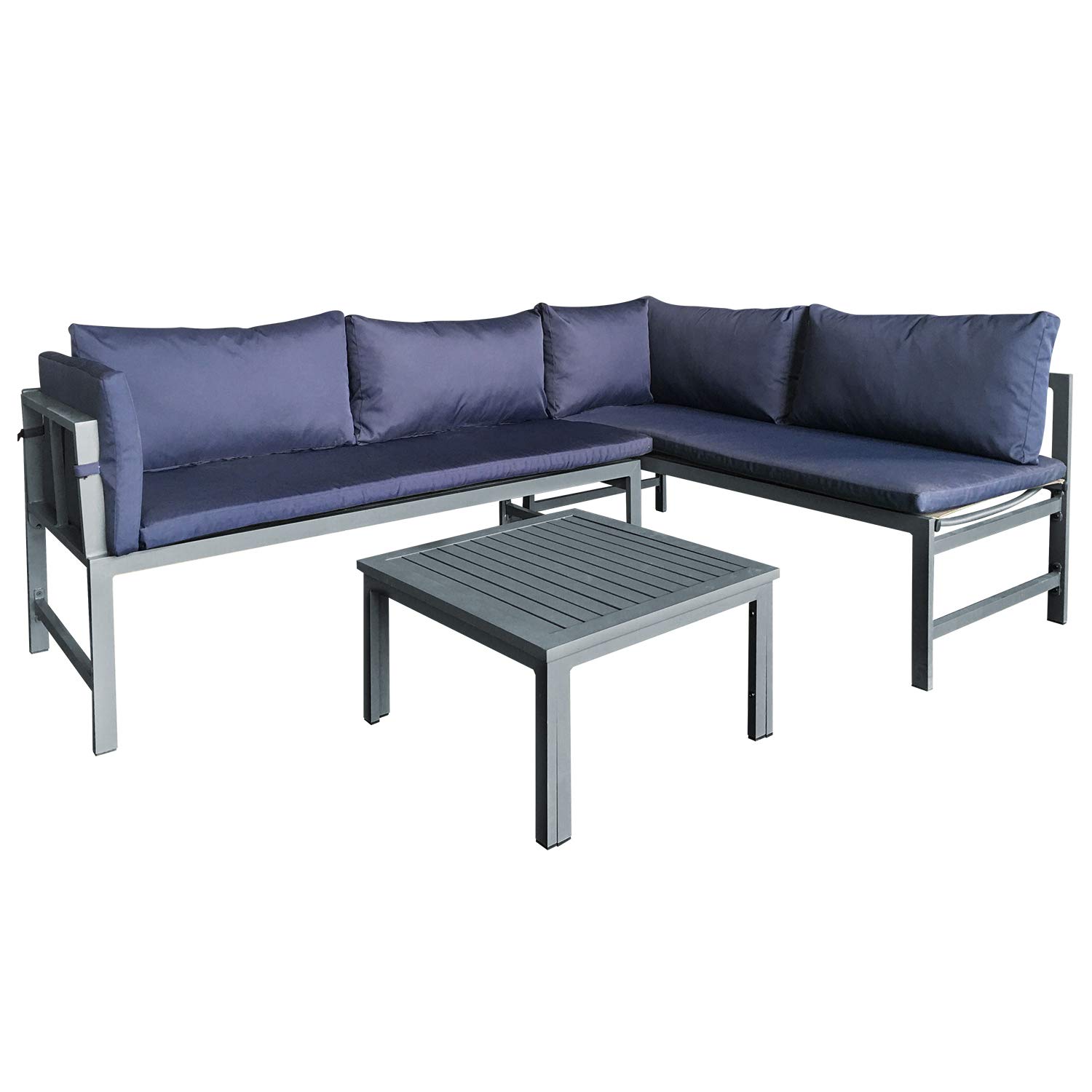 AmazonBasics Aluminum Outdoor L-Shaped Sofa Lounge Set with Cushions and Table - Navy