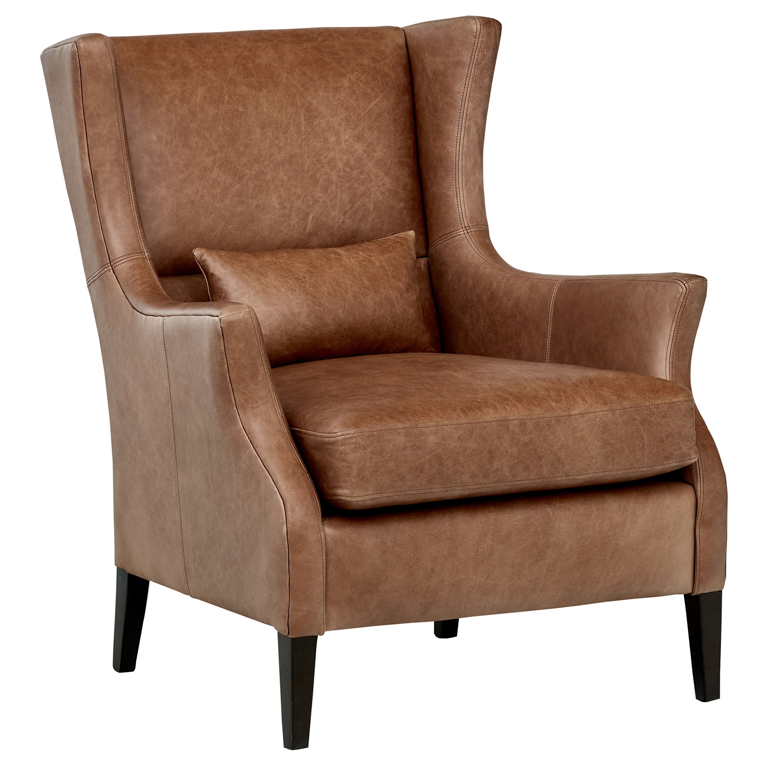 Amazon Brand – Stone & Beam Modern Leather Living Room Wingback Accent Chair, 32.75"W, Saddle