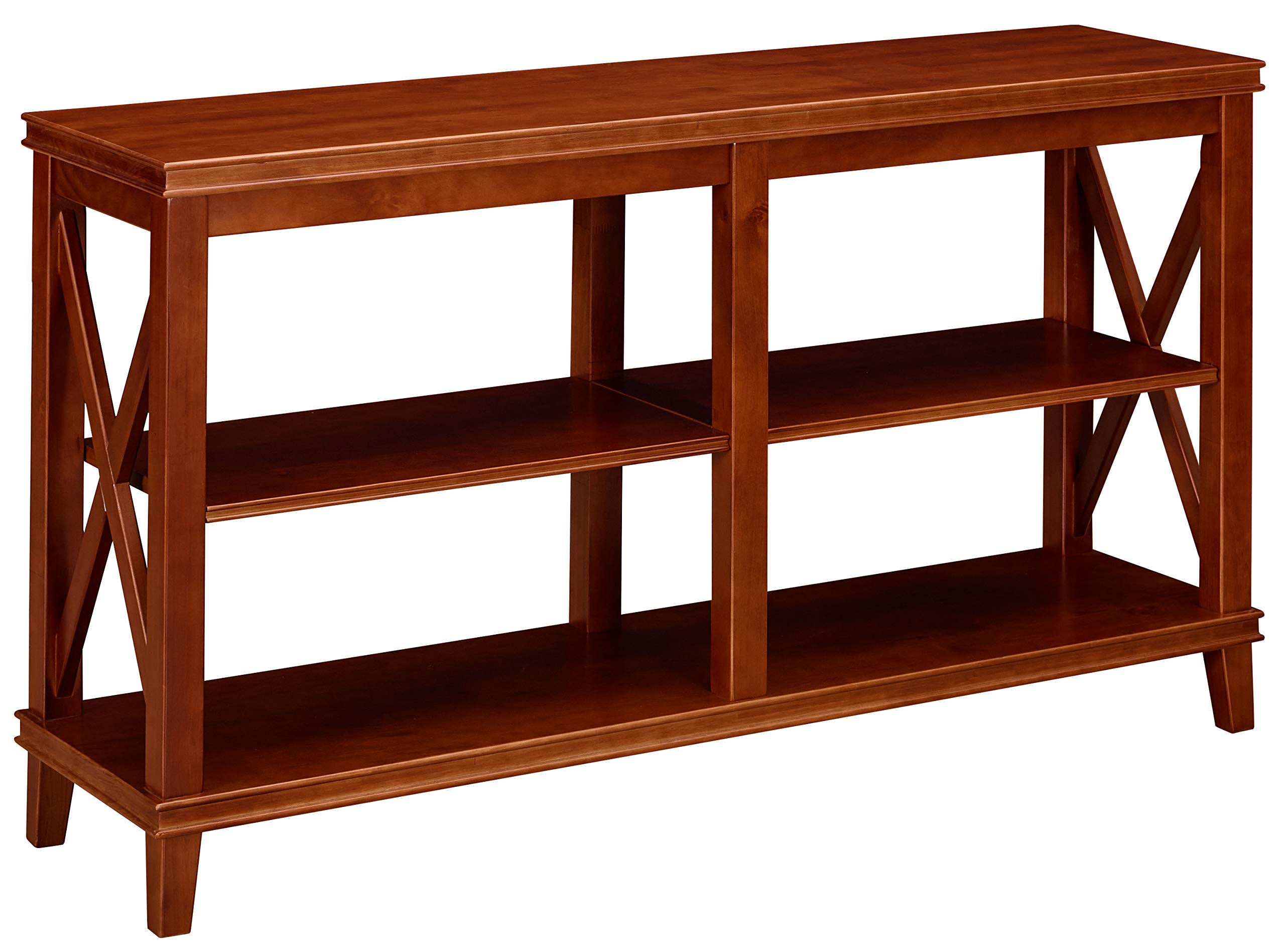 Amazon Brand – Ravenna Home Wheeler Farmhouse 3-Shelf Wood Storage TV Console Table Stand, 54"W, Dark Cherry