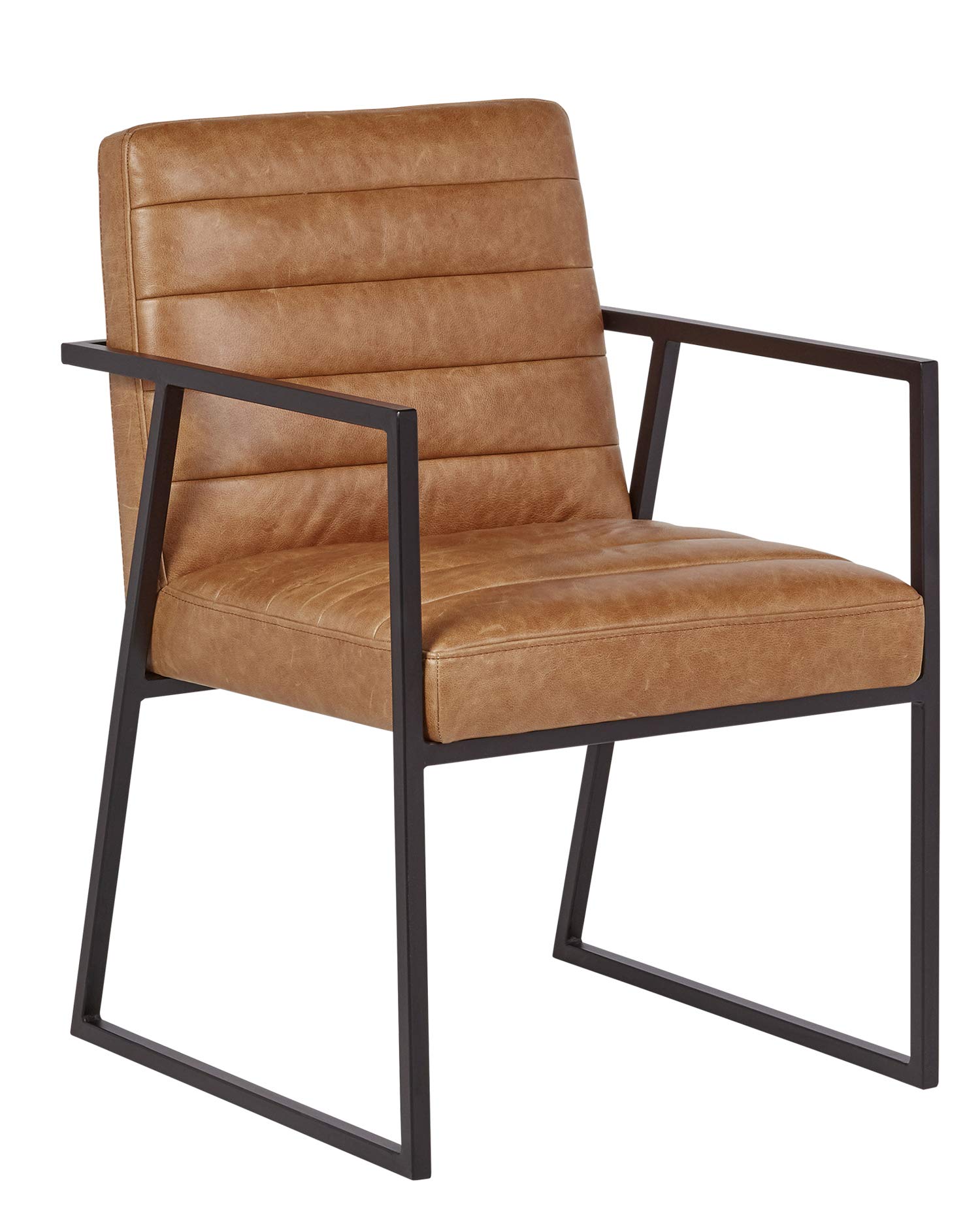 Amazon Brand – Rivet Allie Leather Industrial Mid-Century Dining Room Kitchen Chair, 33"H, Brown and Black