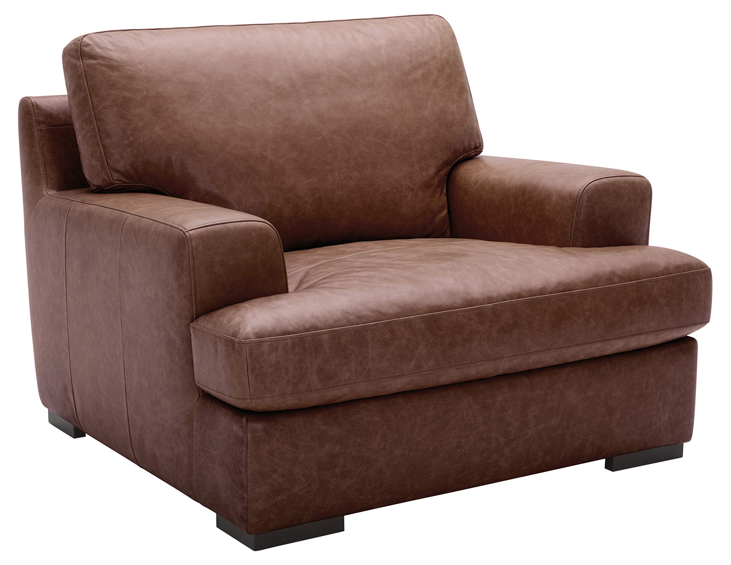Amazon Brand – Stone & Beam Lauren Down-Filled Oversized Leather Living Room Accent Armchair with Hardwood Frame, 46"W, Dark Brown