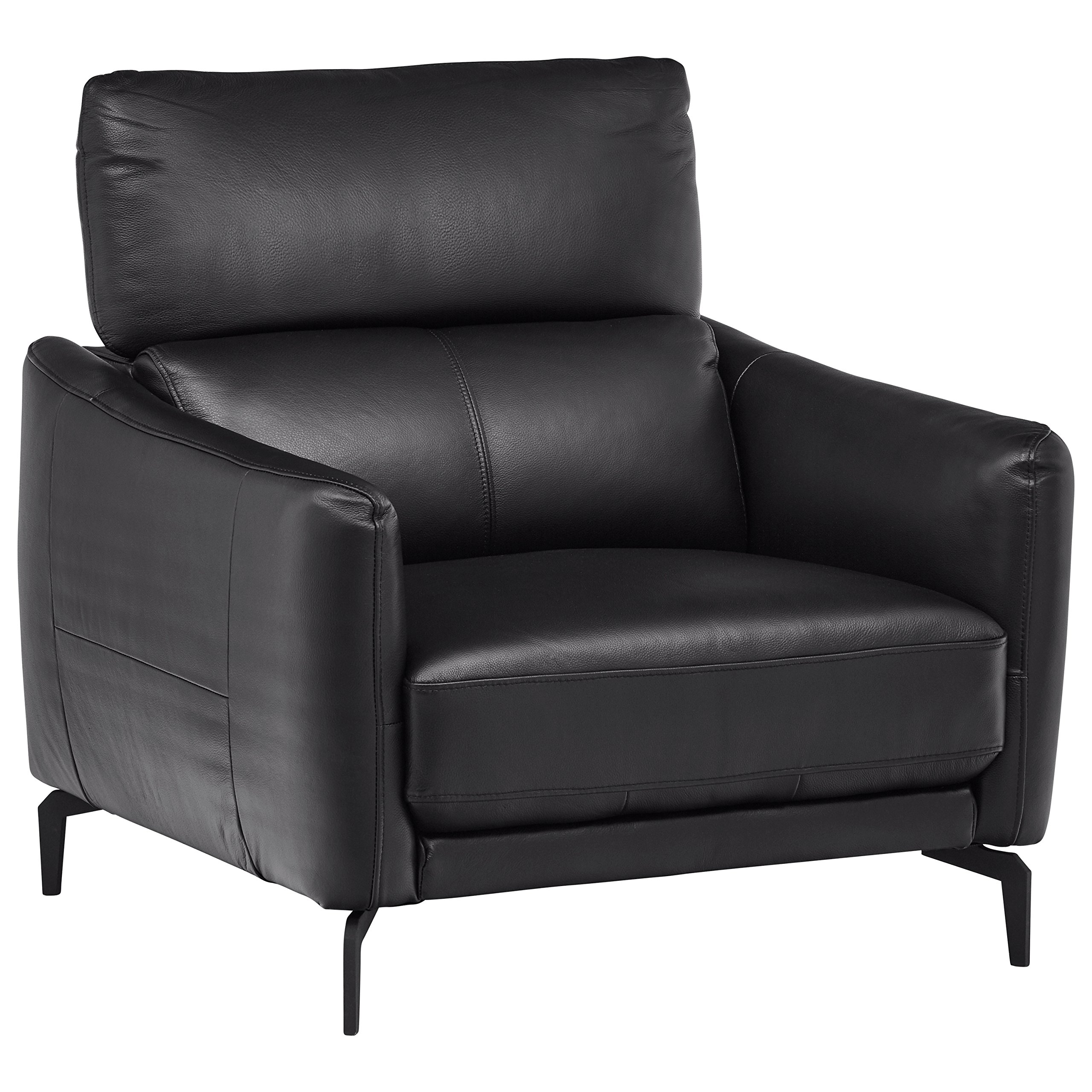 Amazon Brand – Rivet Kaden Mid-Century Modern Adjustable Headrest Leather Living Room Accent Chair, 35.8"W, Black Leather