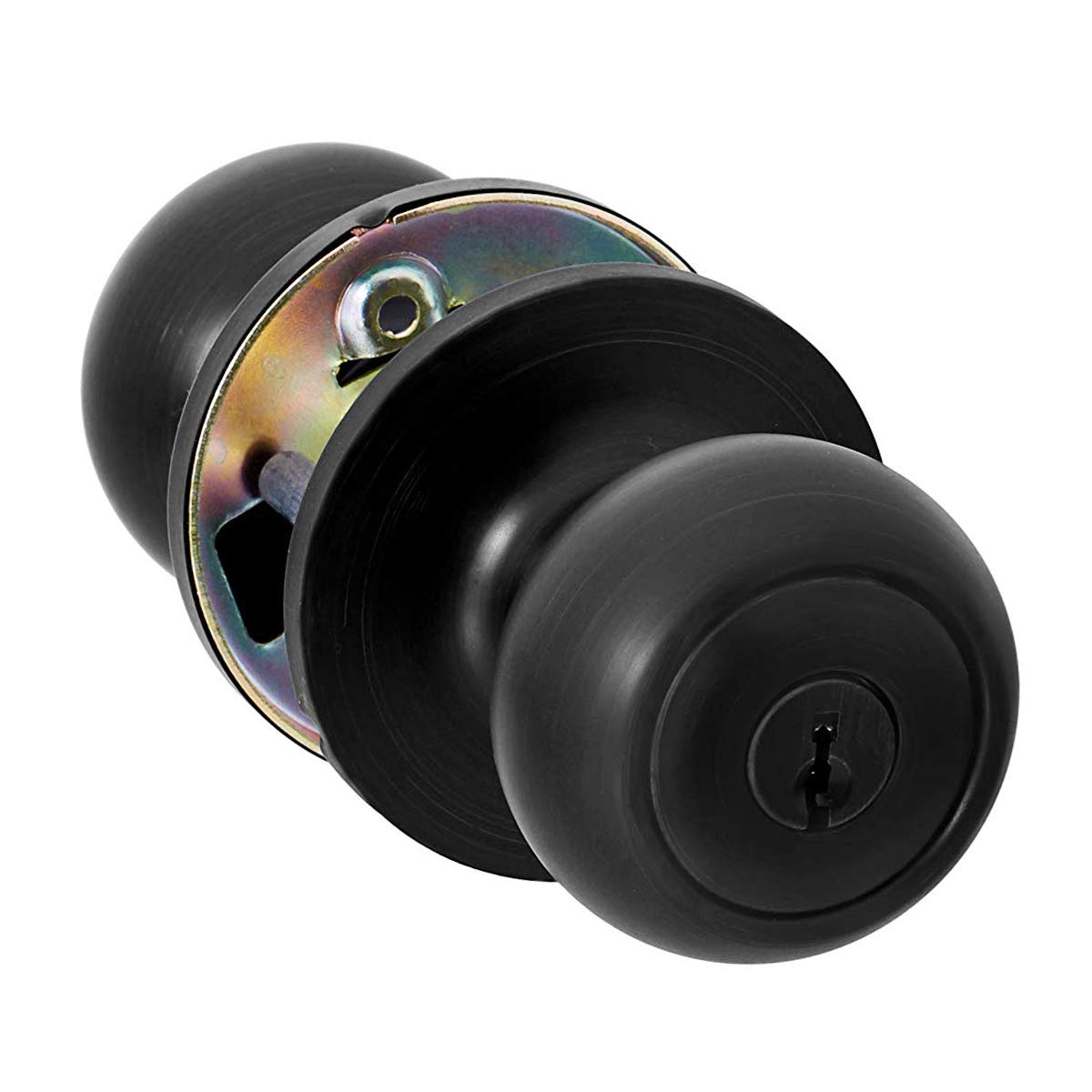 AmazonBasics Exterior Door Knob With Lock, Coastal, Matte Black