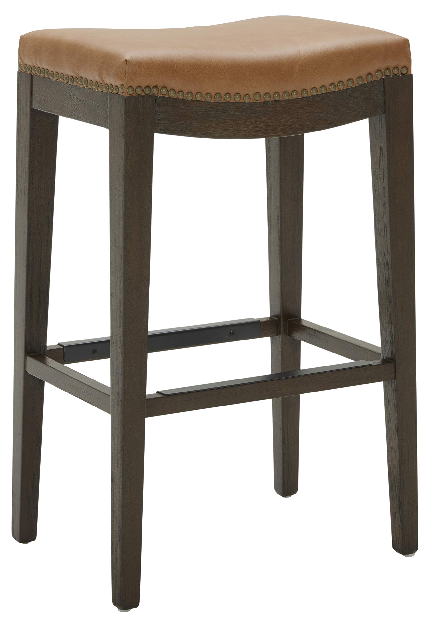 Amazon Brand – Stone & Beam Elden Leather Nailhead-Trim Kitchen Counter Backless Bar Stool, 30"H, Cognac