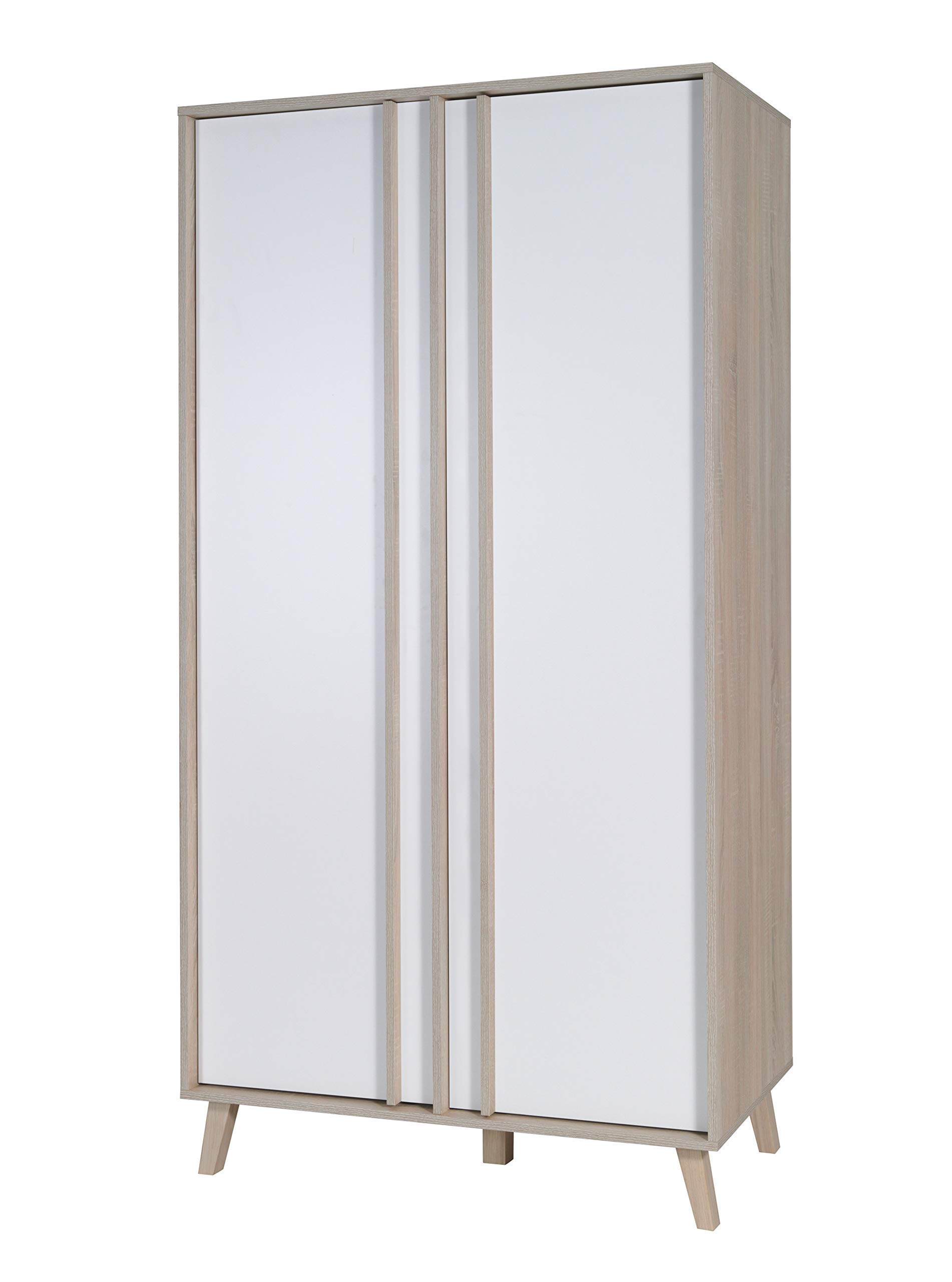 Amazon Brand - Movian Moselle 2-Door Wardrobe, 100 x 60 x 196 cm, Light Brown Oak-Effect/White