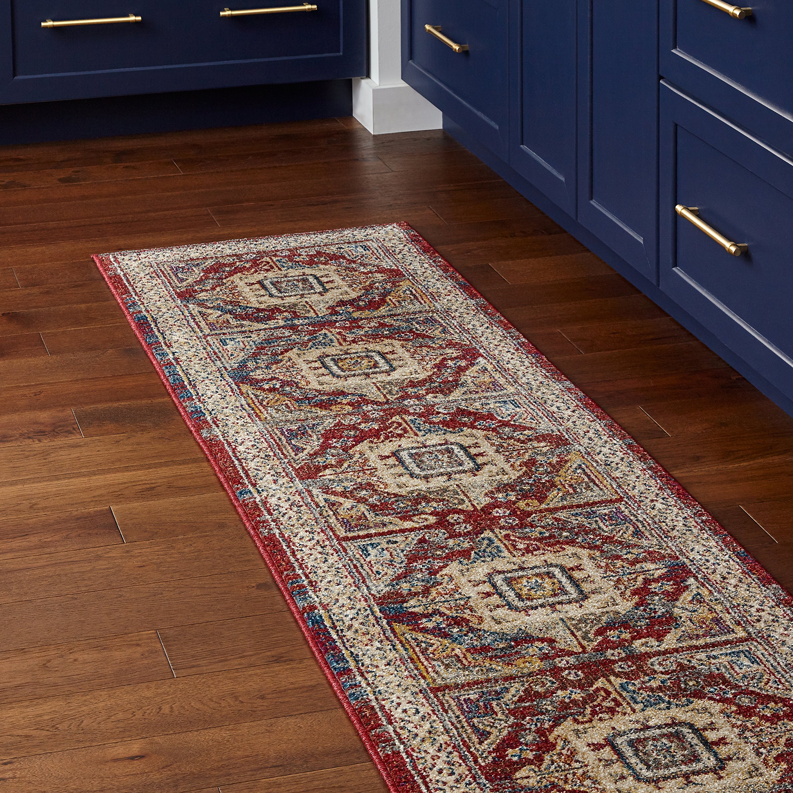 Amazon Brand – Stone & Beam Herring Medallion Traditional Runner, 2'2" x 7'6", Brick Red