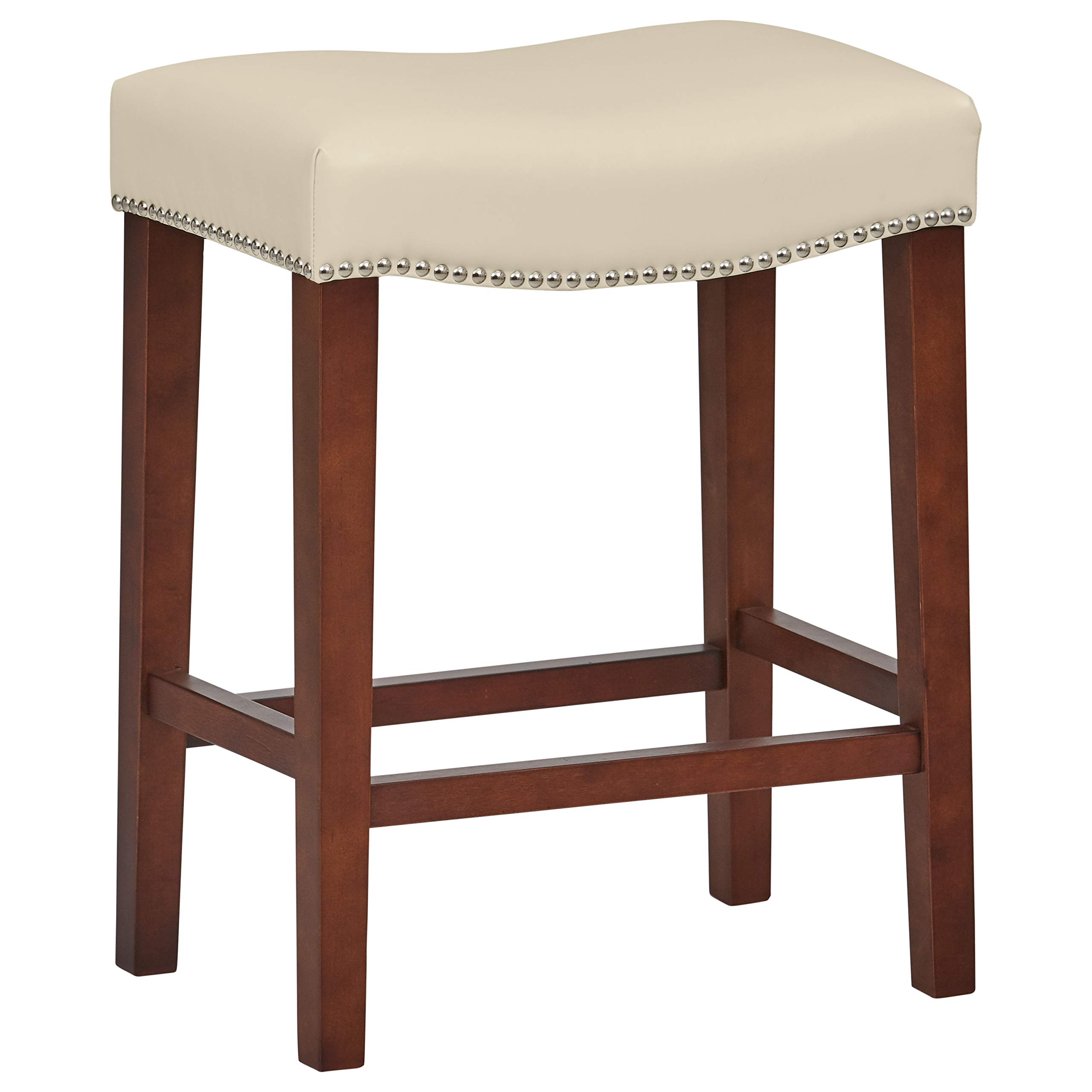 Amazon Brand – Ravenna Home Faraday Saddle Nailhead Counter Stool, 26"H, Beige Faux Leather