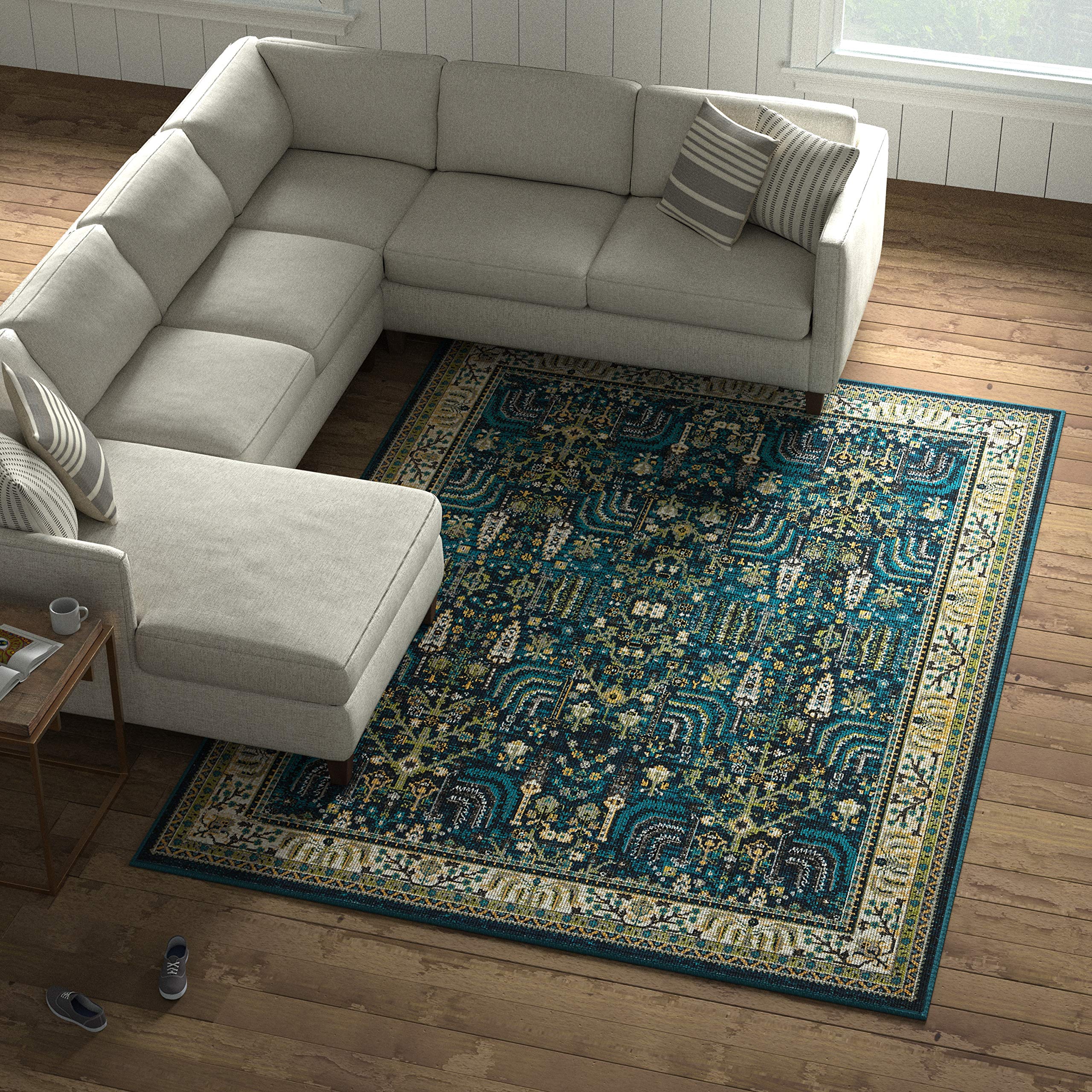 Amazon Brand – Stone & Beam Traditional Royal Area Rug, 7' 10" x 10', Teal