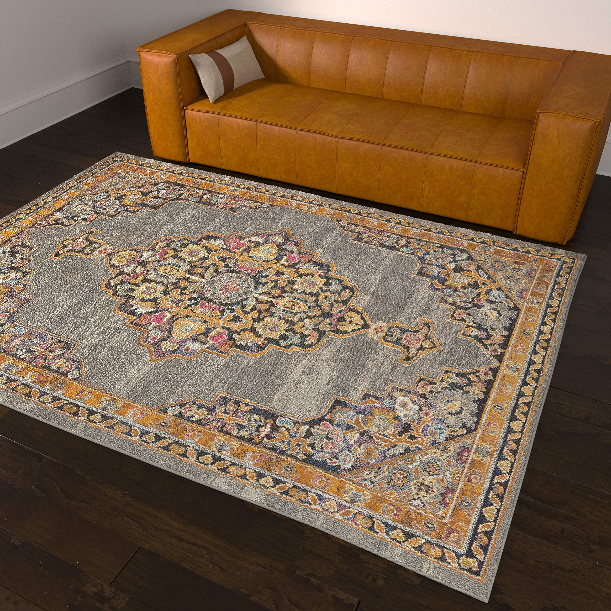 Stone & Beam Polypropylene Rug, 6'7" x 9'6", Gray, Orange, Multicolor