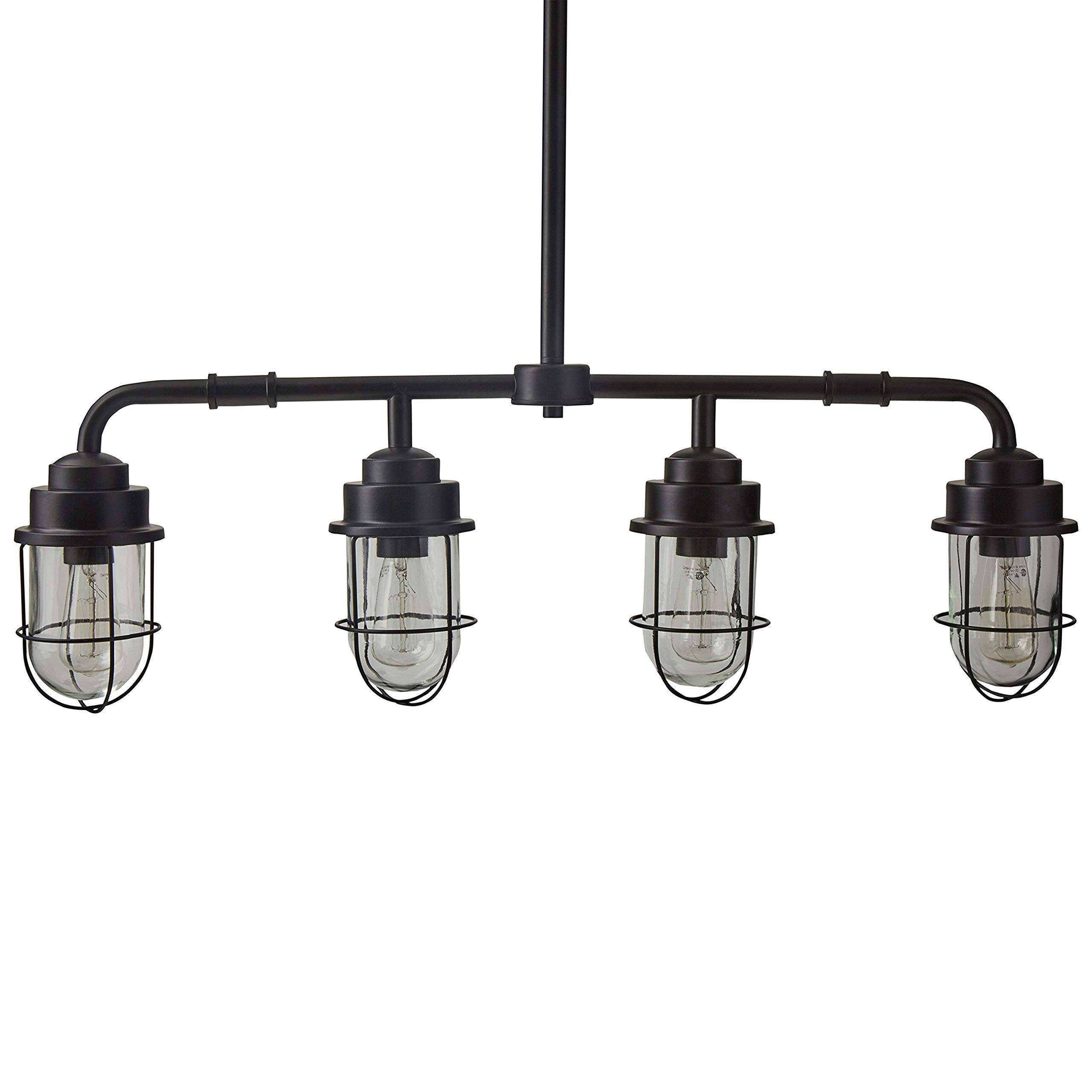 Amazon Brand – Stone & Beam Jordan Industrial Farmhouse Ceiling 4-Pendant Cage Fixture With 4 Light Bulbs - 4.8 x 32 Inches, 17.5 - 46 Inch Cord, Black