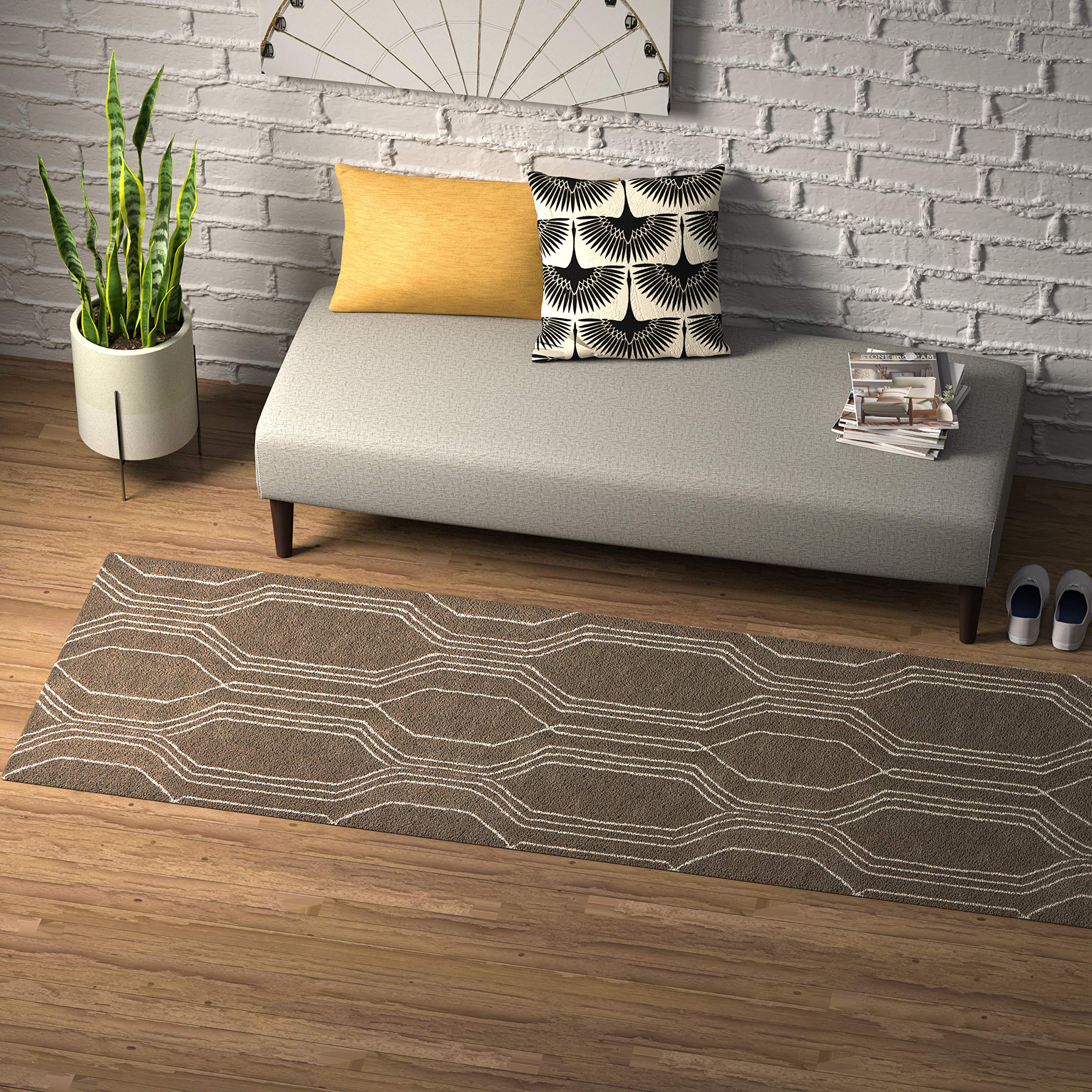 Amazon Brand – Rivet Steel Slanted Lines Wool Modern Runner Rug, 2' 6" x 8'