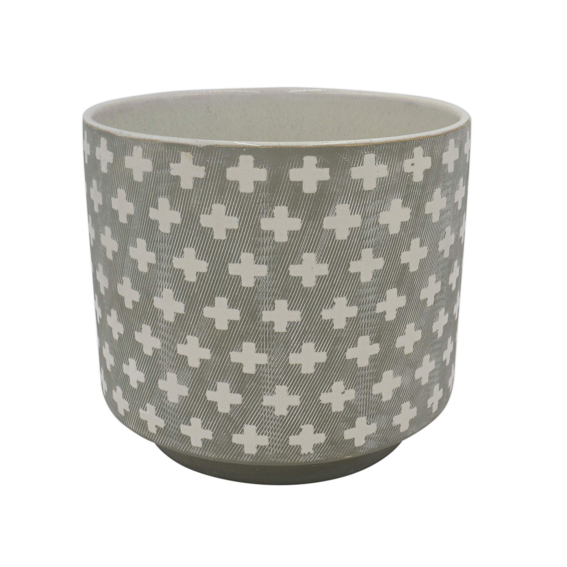 Amazon Brand – Rivet Rustic Cross-Patterned Stoneware Planter, 6.3"H, White and Gray