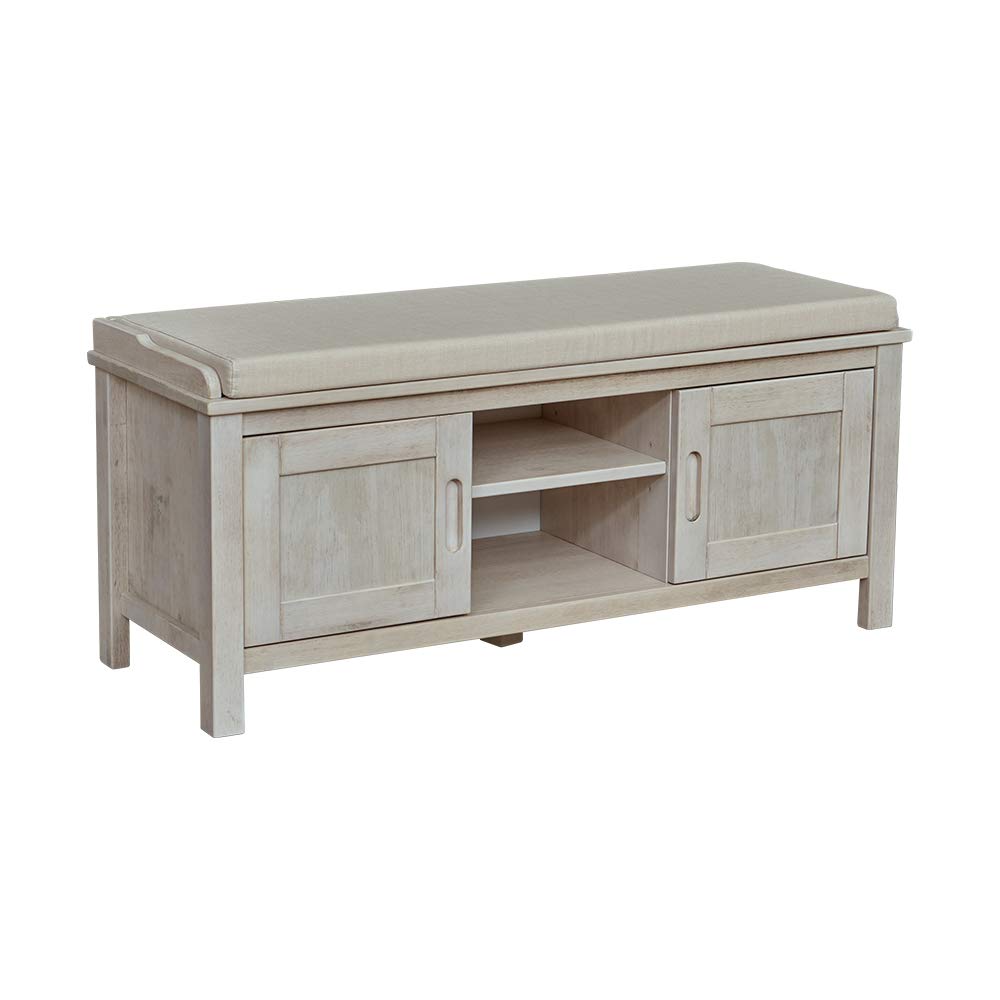 Amazon Brand – Ravenna Home Classic Solid Pine Storage Bench, 46.5"W, White Wash Finish