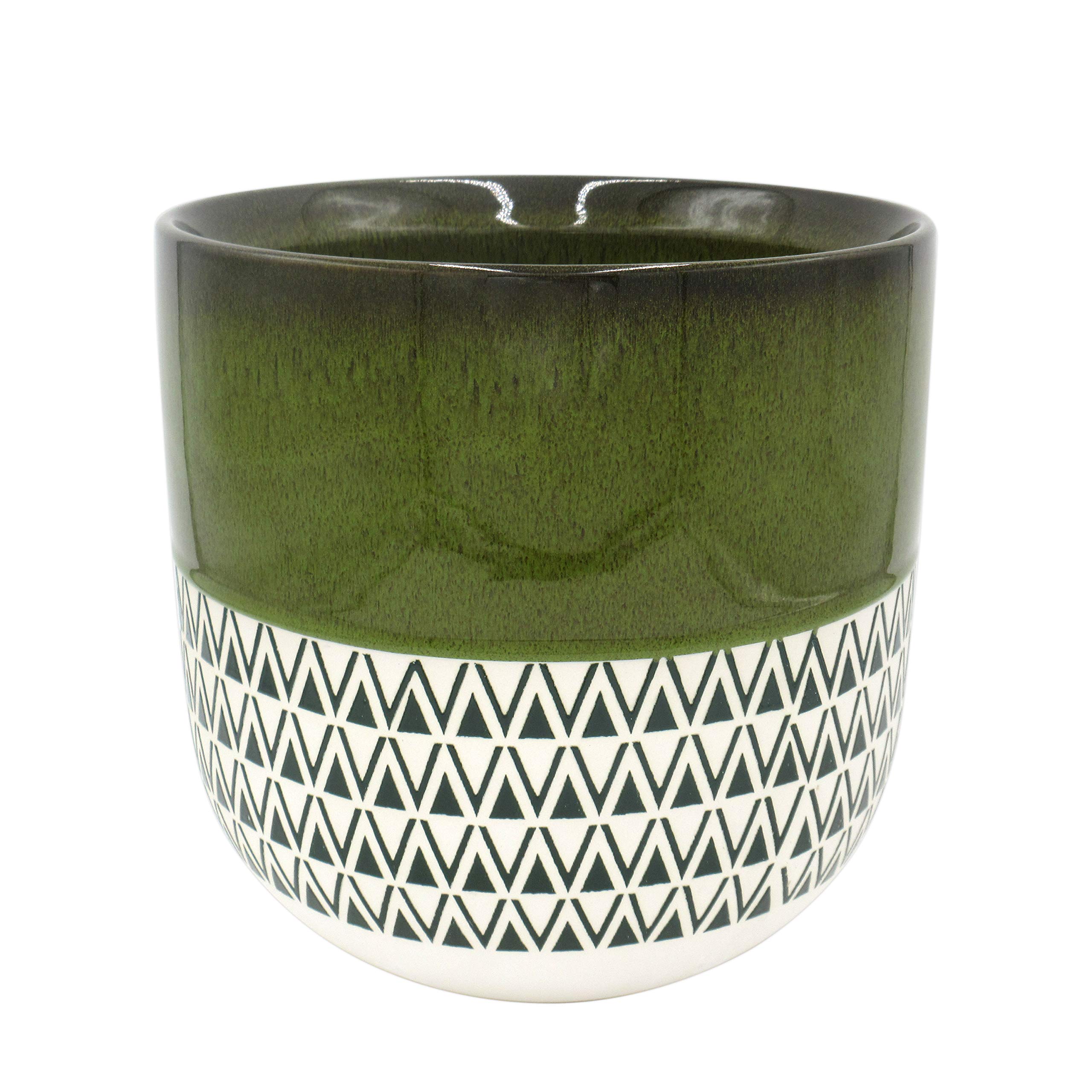 Amazon Brand – Stone & Beam Mid-Century Patterned Planter, 10.53"H, Dark Green