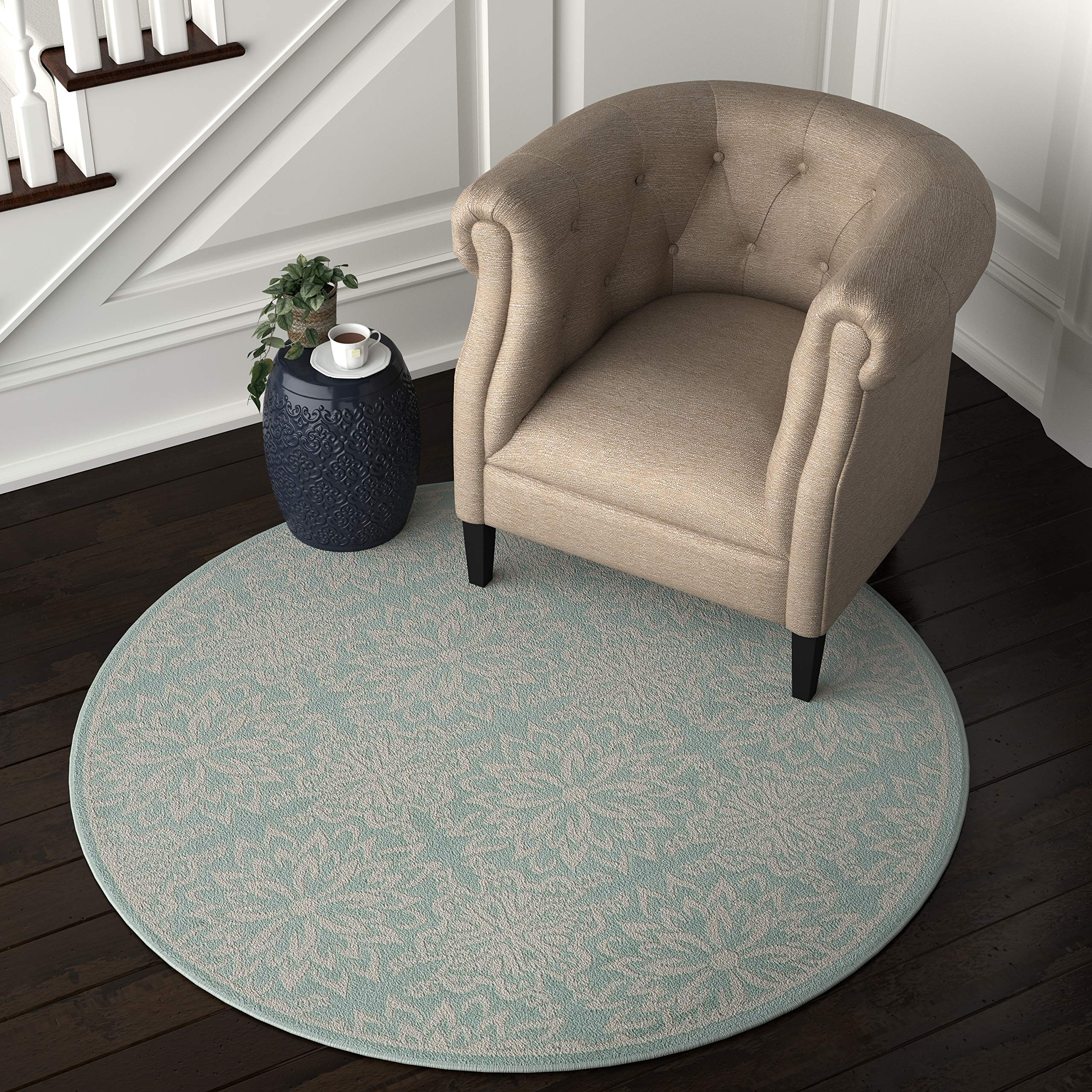 Ravenna Home Floral Medallion Tiled Rug, 5'3" Round, Pale Aqua with Ivory