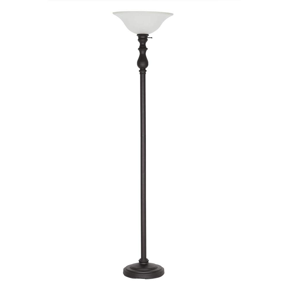 Amazon Brand – Ravenna Home Torchiere Living Room Standing Floor Lamp with LED Light Bulbs - 69.75 Inches, Dark Bronze with Frosted Glass Shade