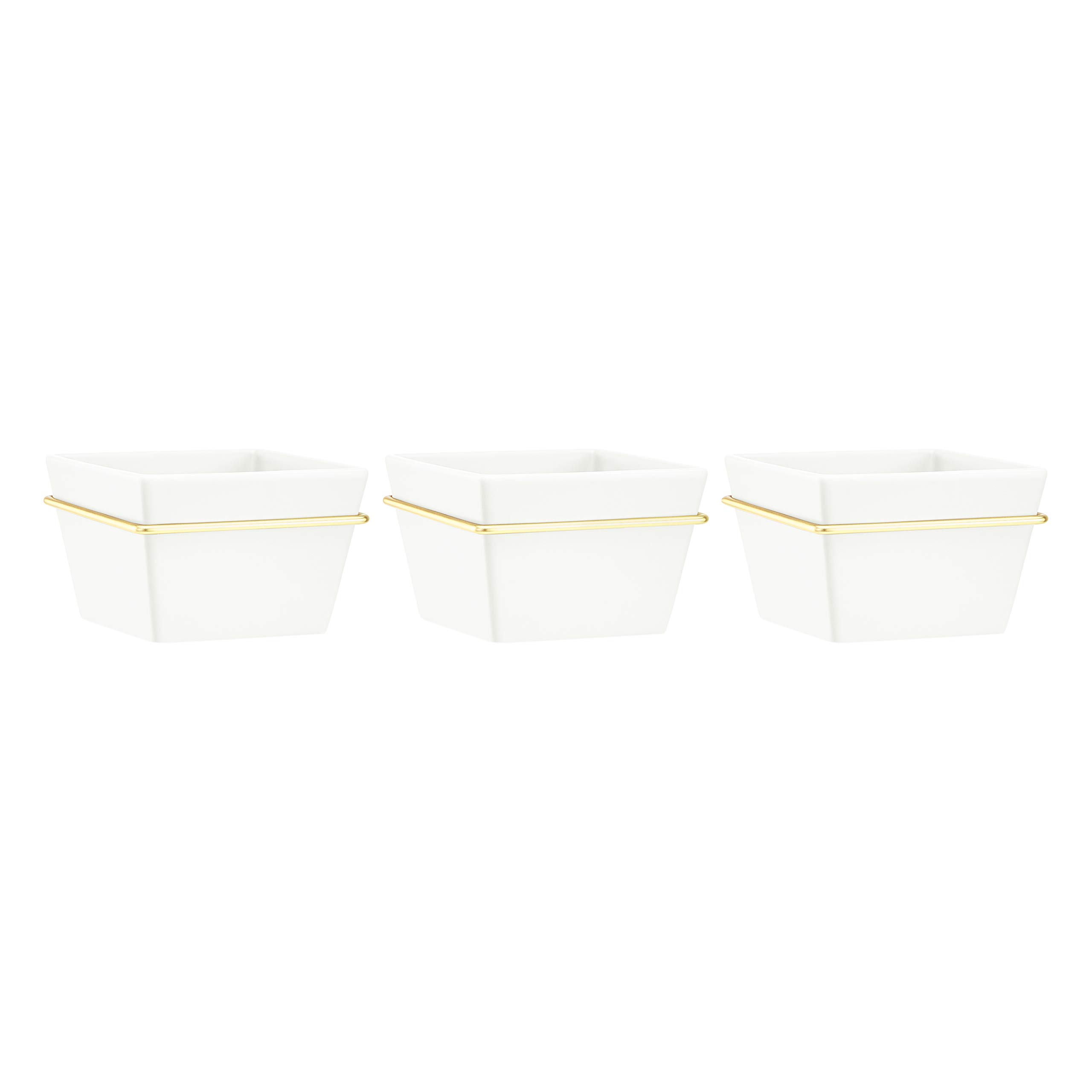 AmazonBasics Wall Planter, Square - White/Brass (3-Pack)