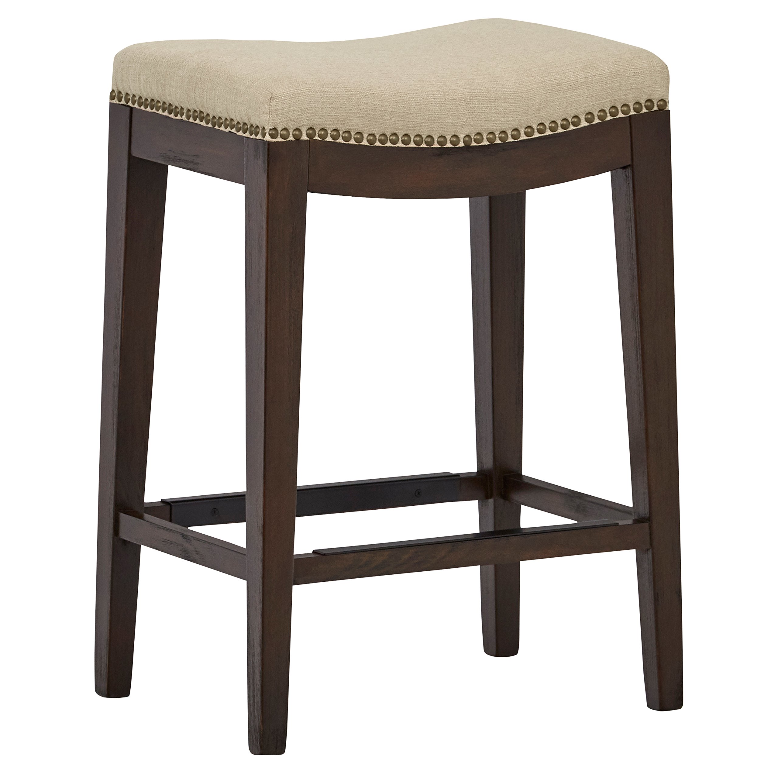 Amazon Brand – Stone & Beam Elden Nailhead-Trim Saddle Kitchen Counter-Height Backless Stool, 26"H, Hemp