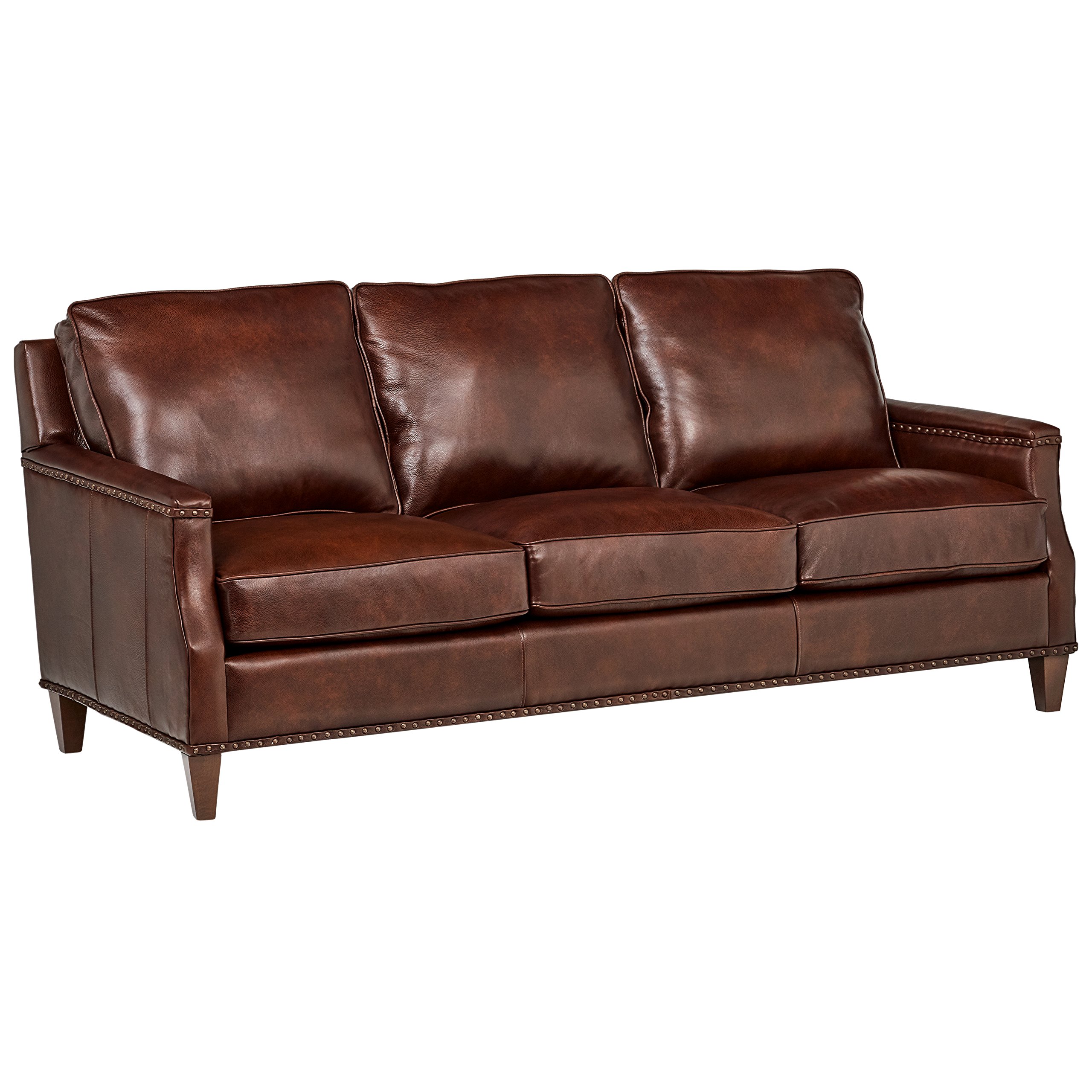 Amazon Brand – Stone & Beam Marin Leather Studded Sofa, 87"W, Walnut