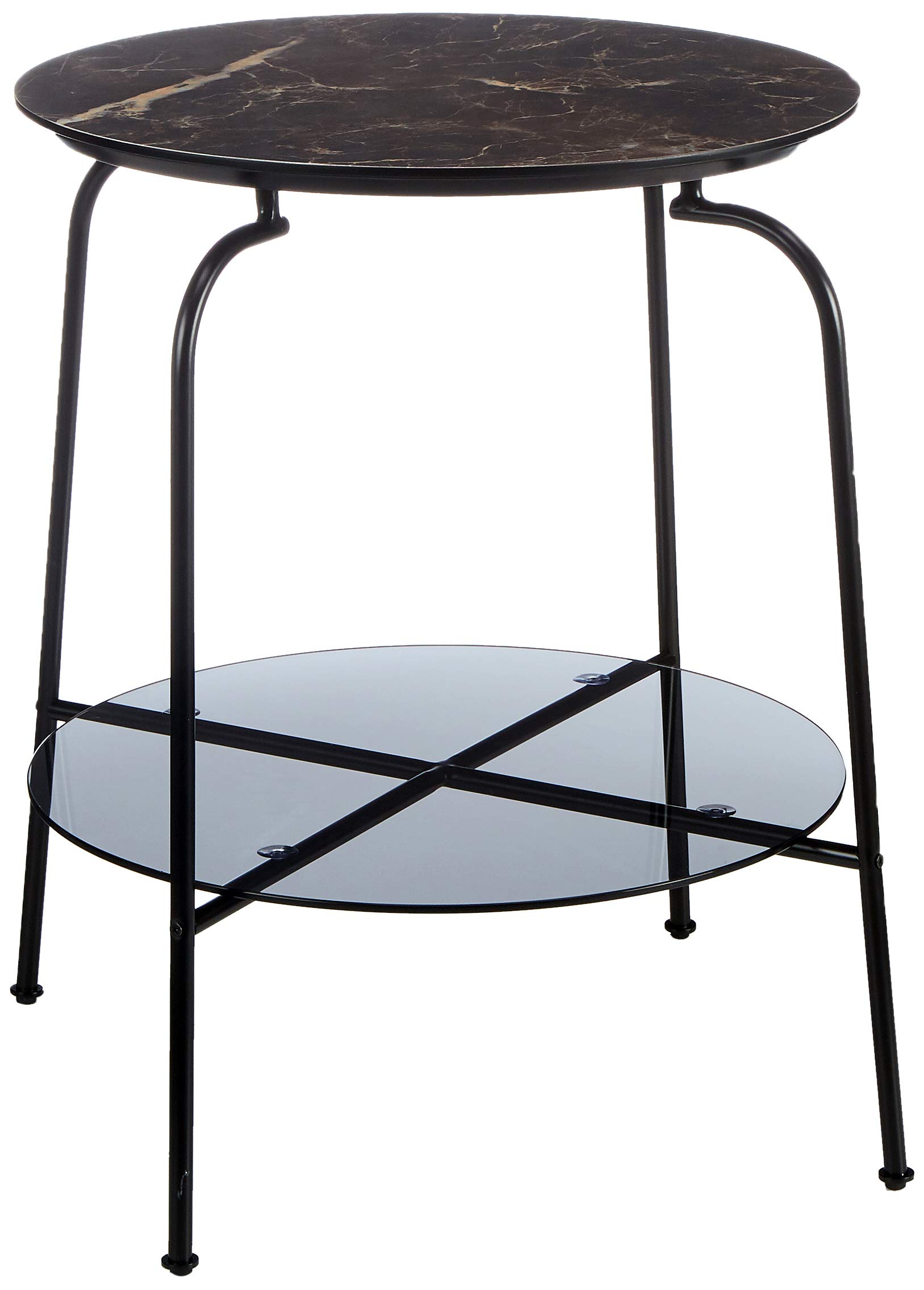 Marque Amazon - Rivet Table d'appoint ronde avec étagère, 43 x 43 cm, Finition céramique/verre