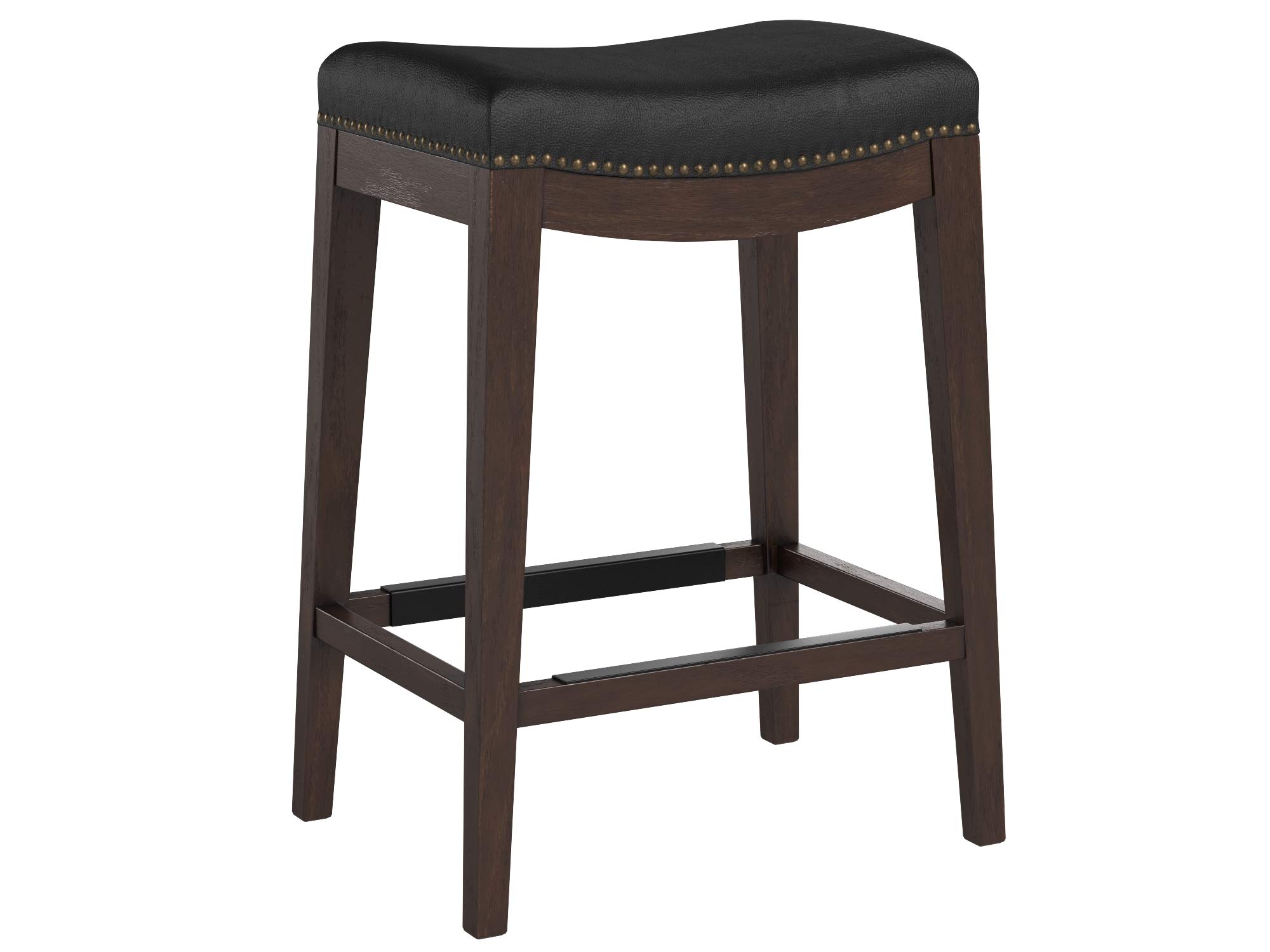 Amazon Brand – Stone & Beam Elden Leather Nailhead-Trim Kitchen Counter-Height Backless Stool, 26"H, Black