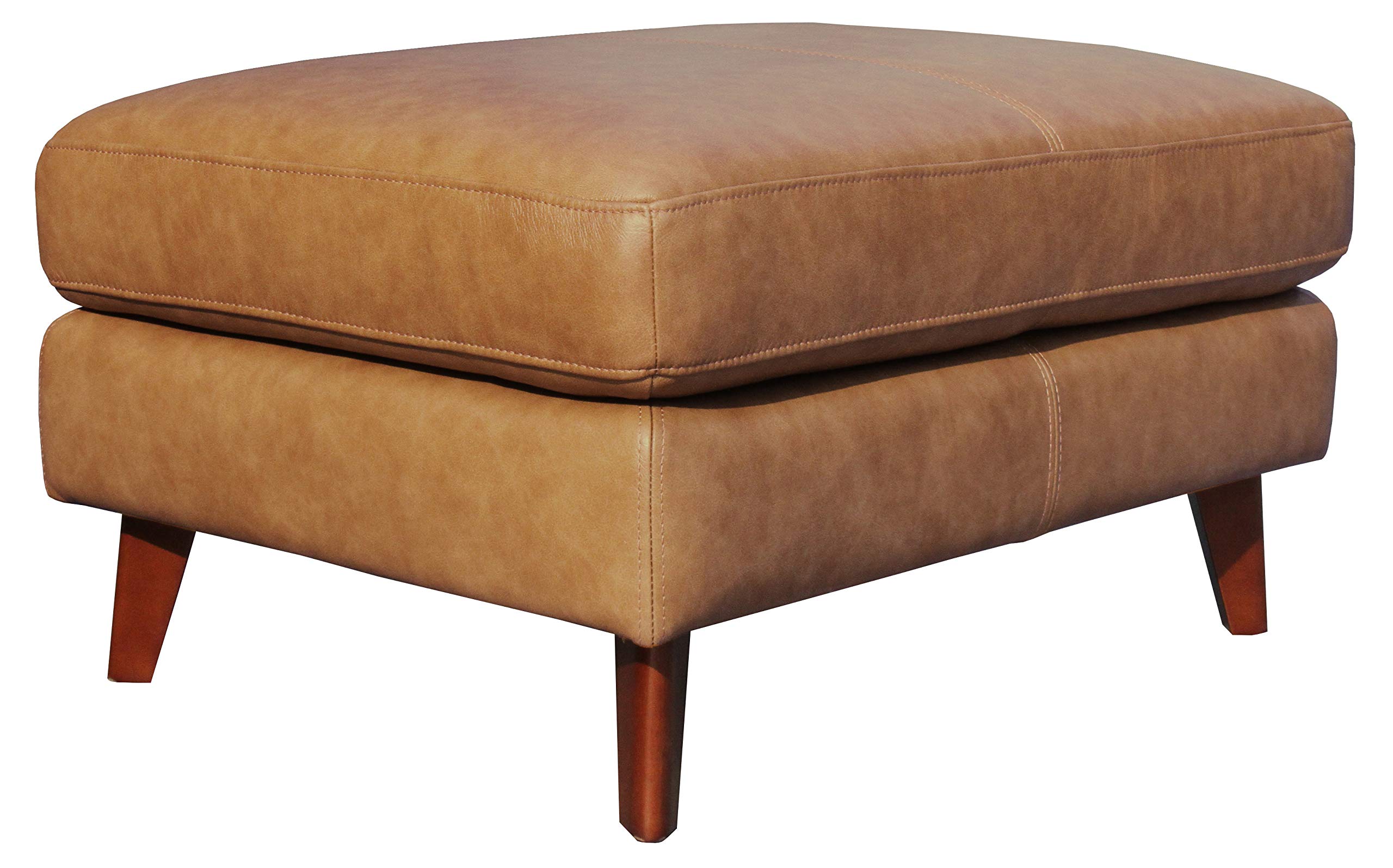 Amazon Brand – Rivet Sloane Modern Leather Ottoman with Tapered Legs, 31.9"W, Caramel