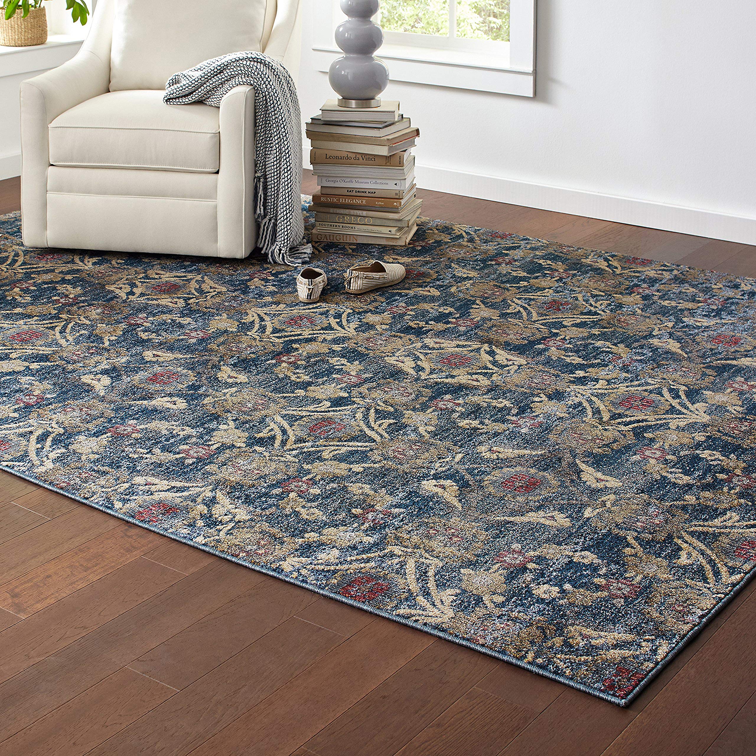 Amazon Brand – Stone & Beam Floral Kaleidoscope Traditional Area Rug, 7'10" x 10'6", Blue Multi