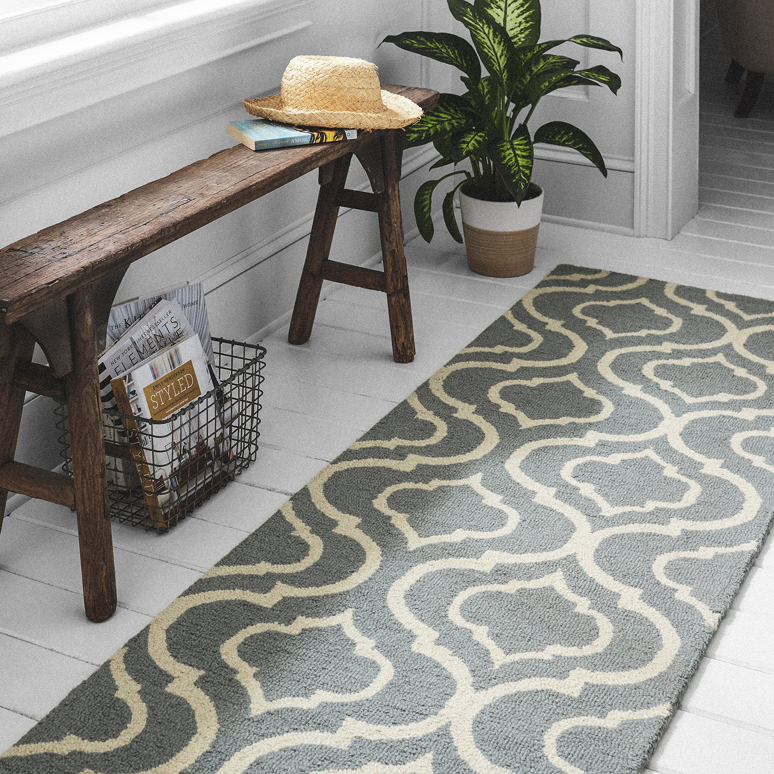 Amazon Brand – Stone & Beam Contemporary Hourglass Wool Runner Rug, 2' 3" x 7' 6", Light Blue