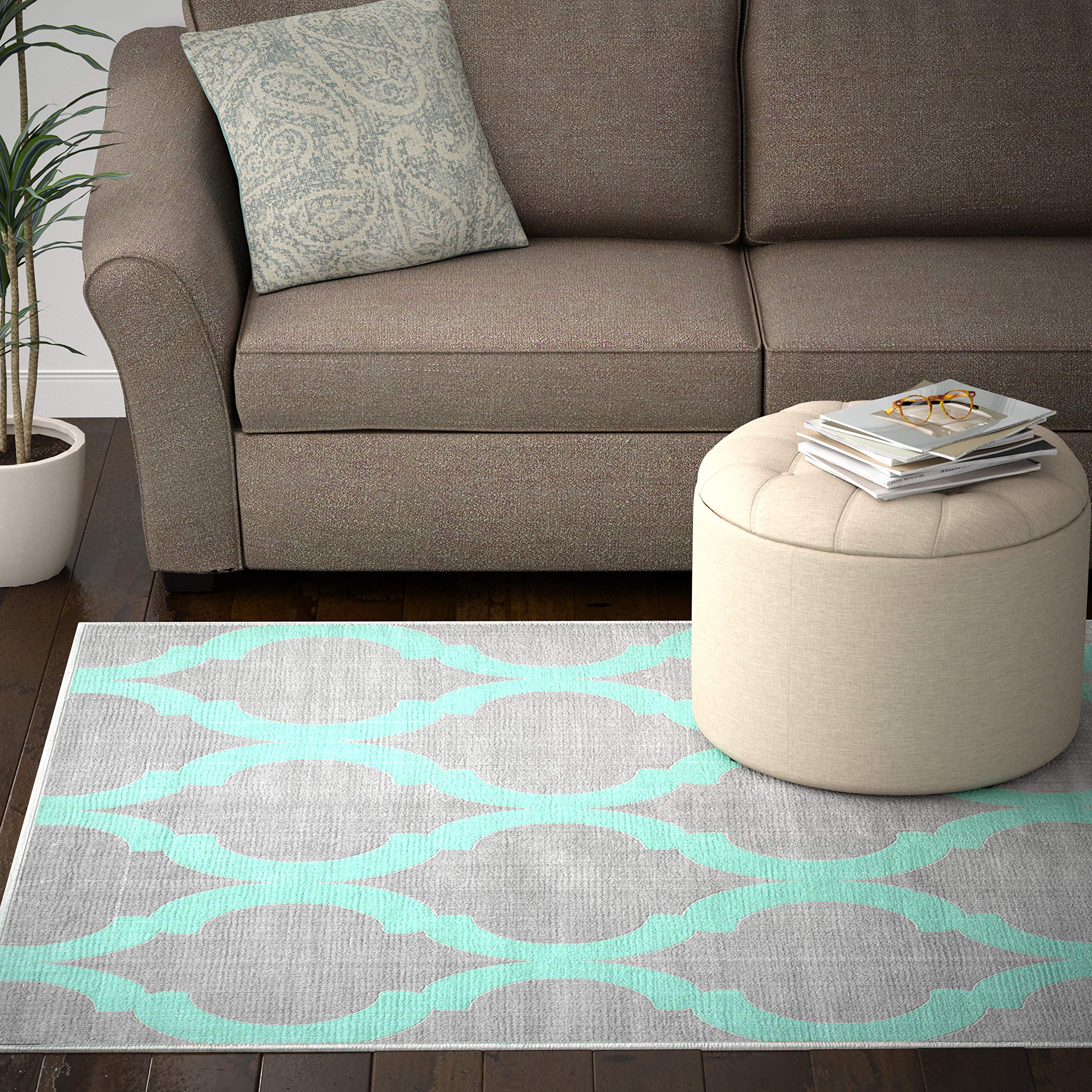 Amazon Brand – Ravenna Home Prospect Rug, 5'W x 7'6"L, Moroccan Lattice Design, Grey and Teal