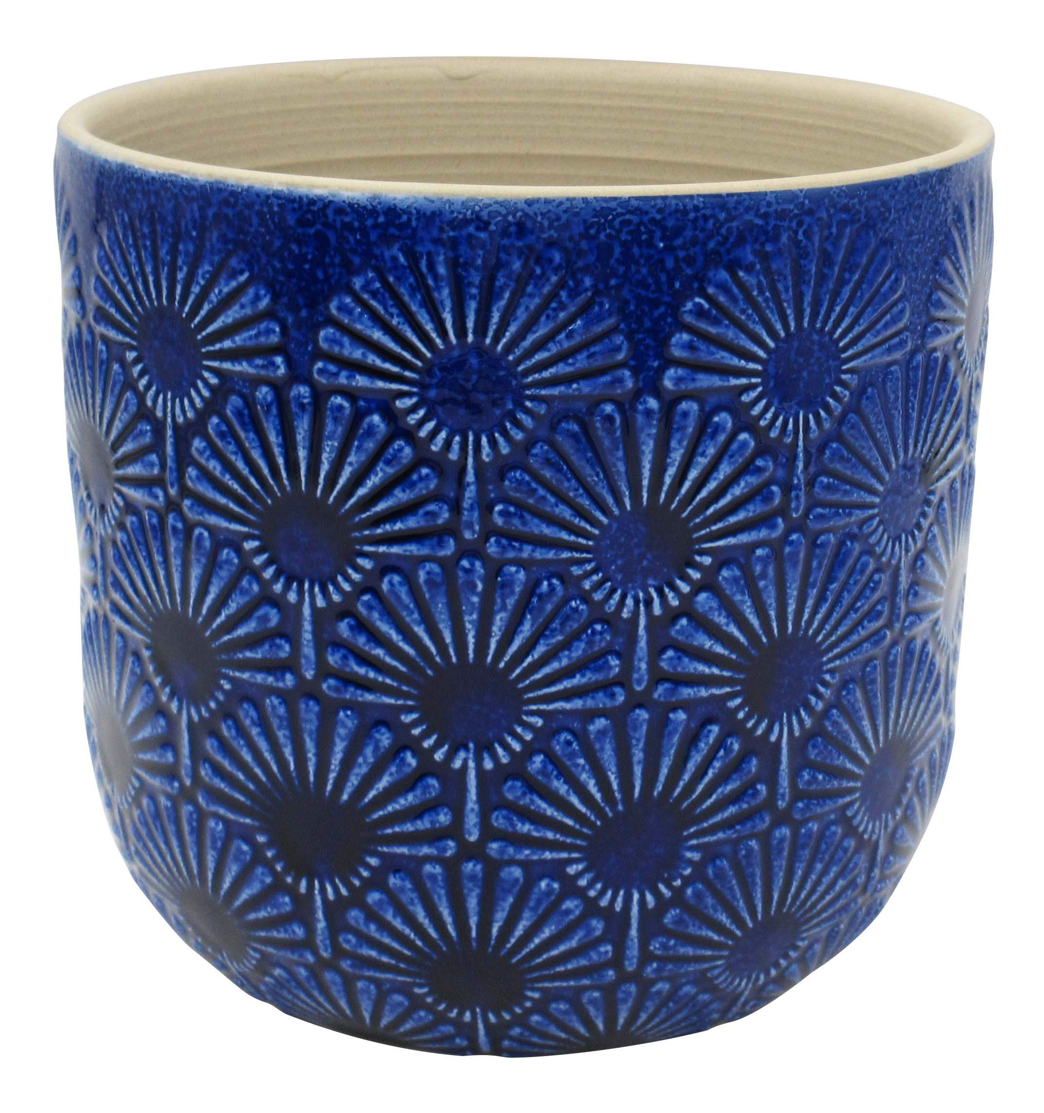 Amazon Brand – Stone & Beam Large Fan-Embossed Planter, 7.5"H, Blue