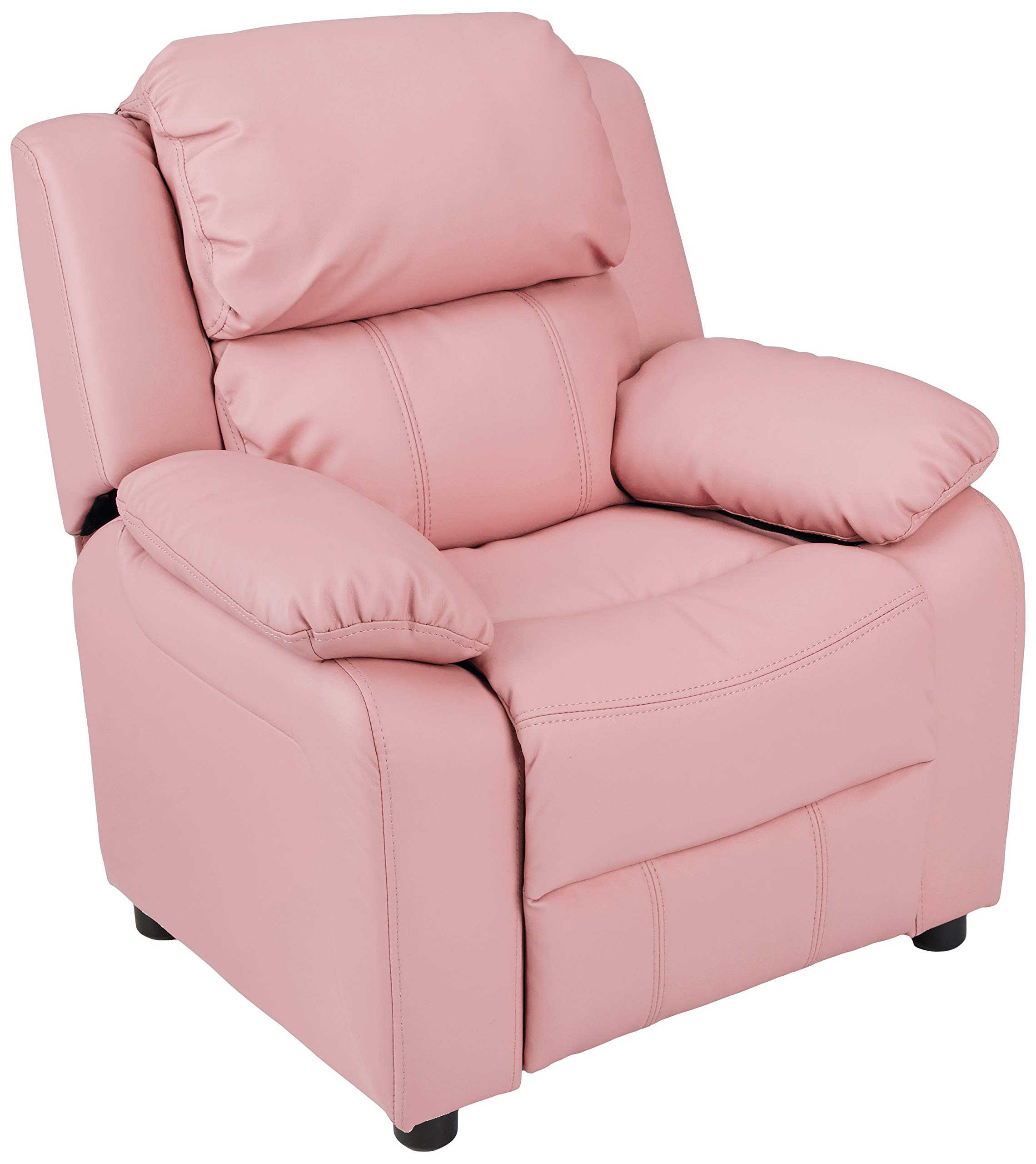 AmazonBasics LeatherSoft Kids/Youth Recliner with Armrest Storage, 5+ Age Group, Light Pink